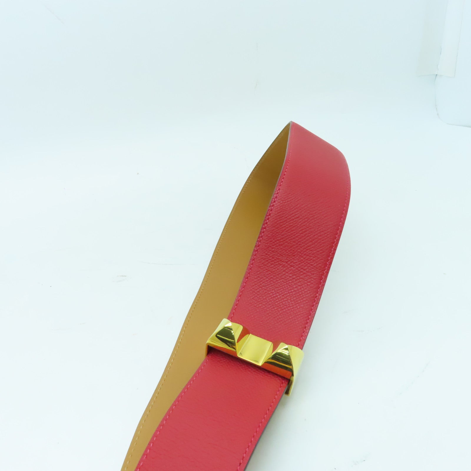 HERMES Epsom皮革Collier De Chien Belt 80cm金扣皮帶Rouge