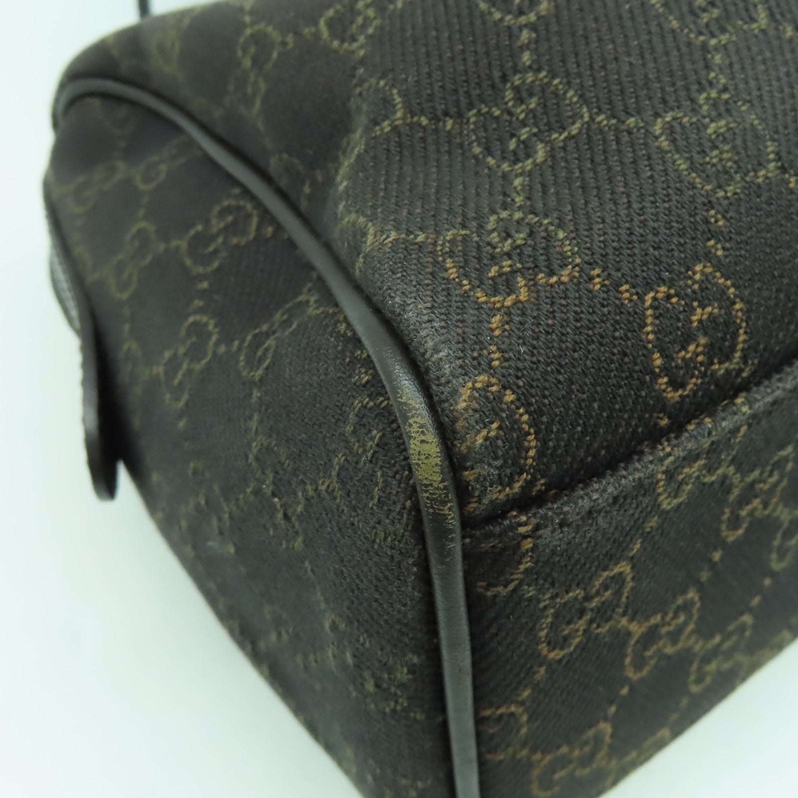 GUCCI 帆布/皮革Boston Bag金扣肩背袋啡色