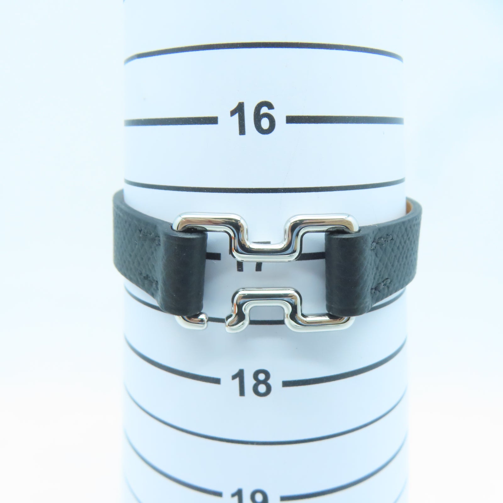 HERMES Veau Epsom皮革Tonight Bracelet銀扣手環黑色