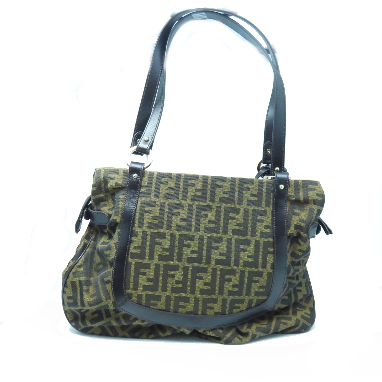 FENDI 帆布Shoulder Bag金扣肩背袋棕色/黑色