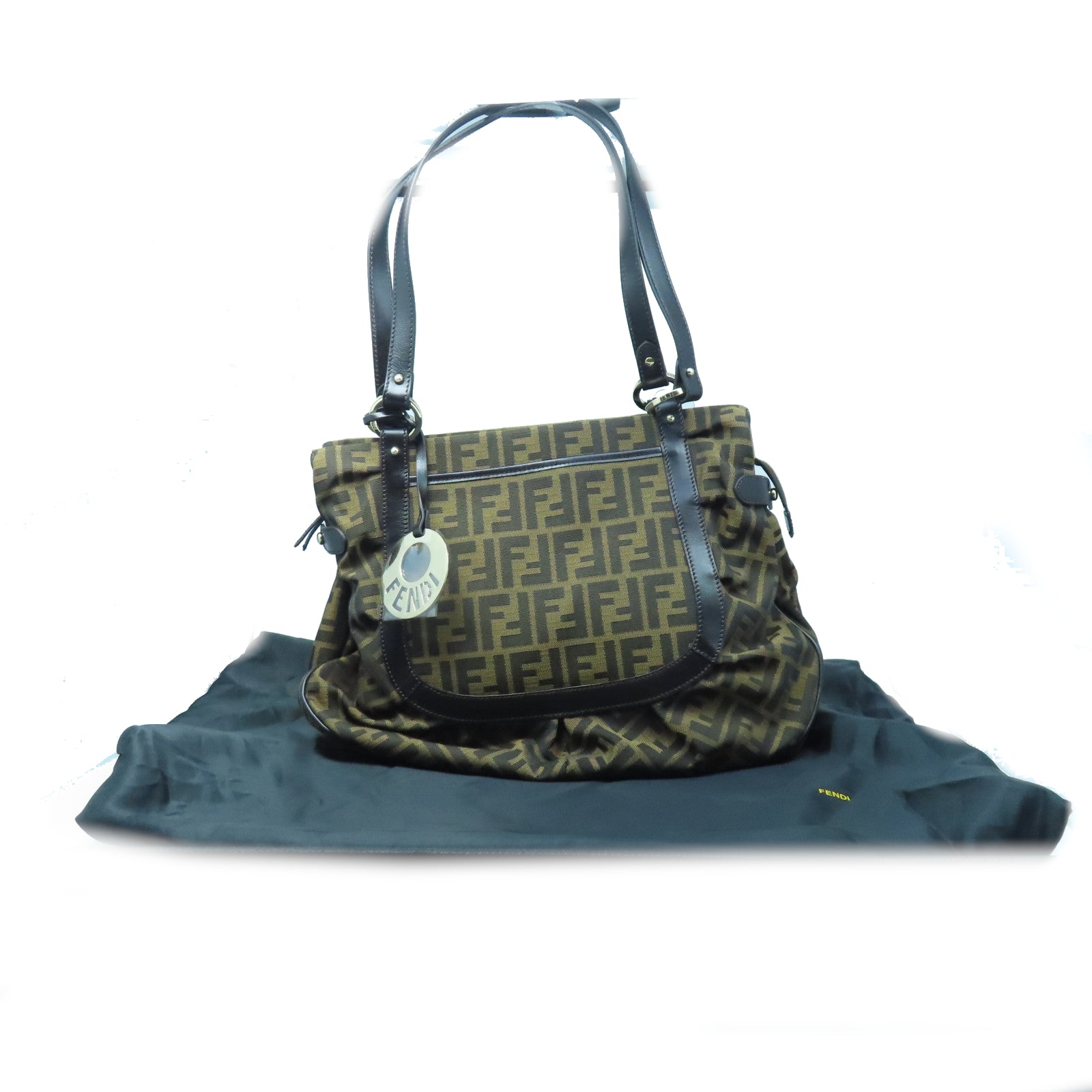 FENDI 帆布Shoulder Bag金扣肩背袋棕色/黑色