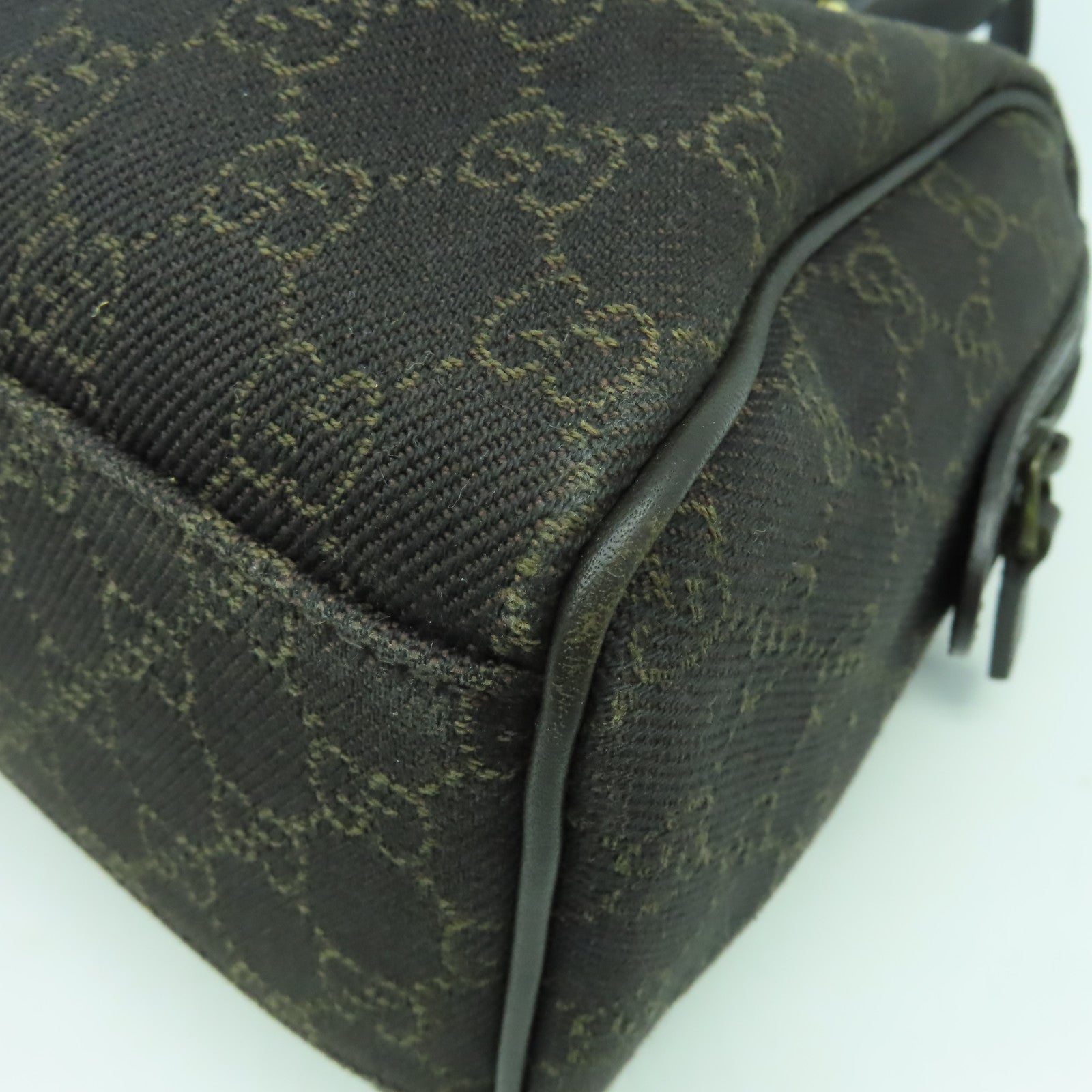 GUCCI 帆布/皮革Boston Bag金扣肩背袋啡色