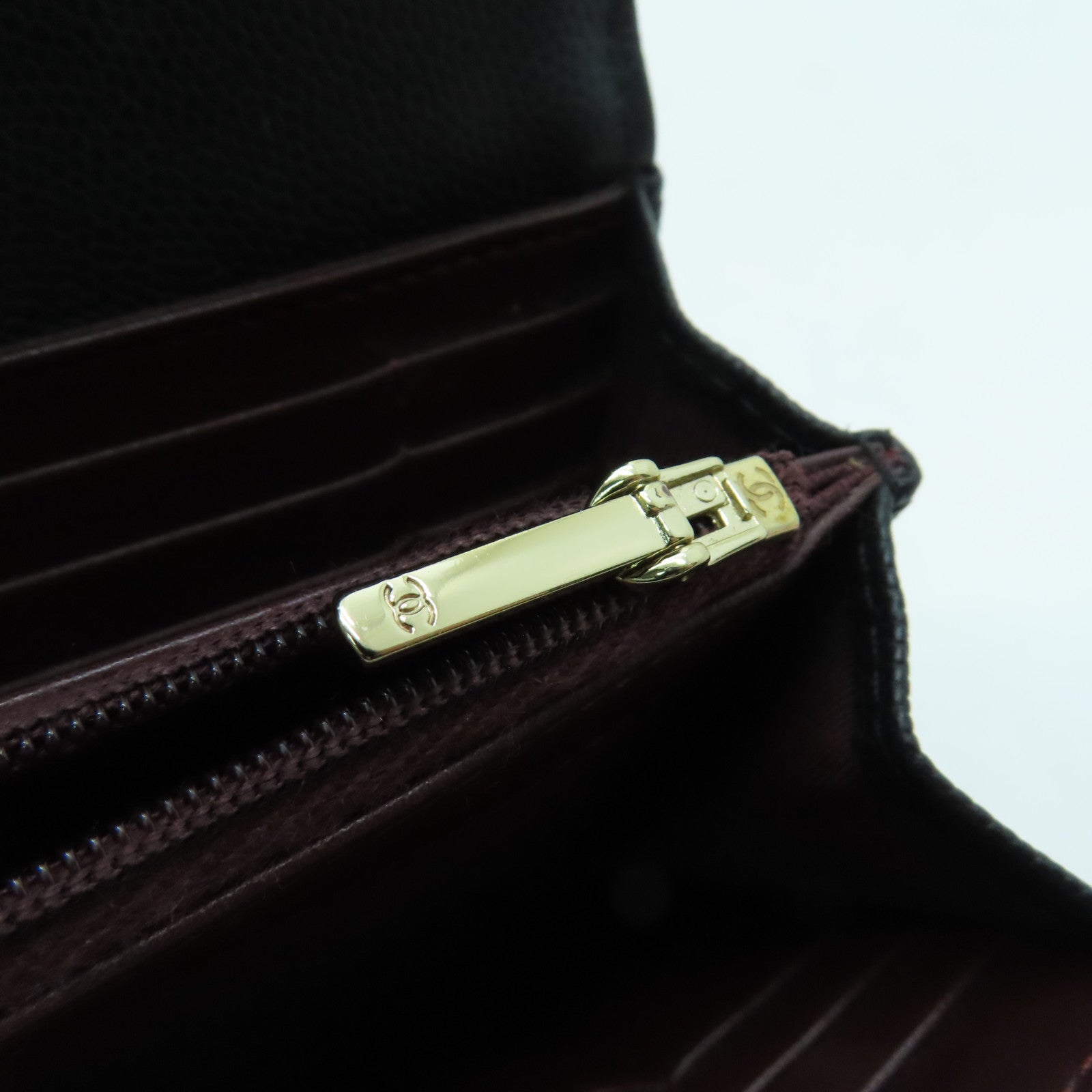 CHANEL 菱格Caviar皮革Wallet金扣錢包黑色
