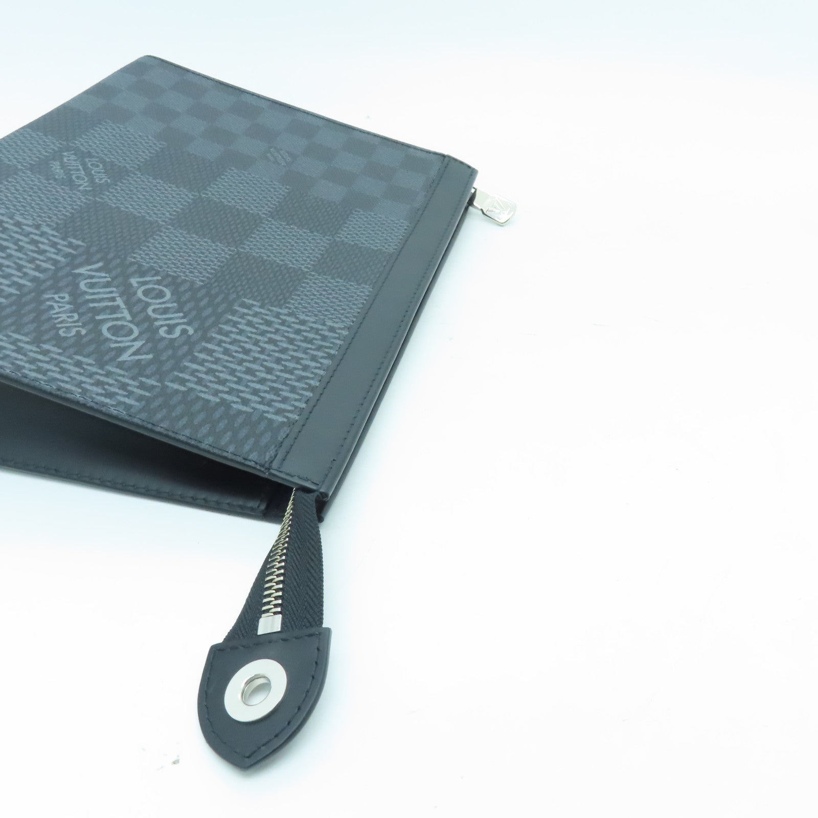 LOUIS VUITTON Damier Graphite Pochette Voyage Silver Buckle Tote Black
