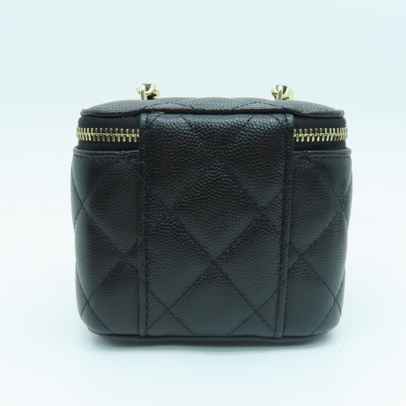CHANEL 菱格Caviar皮革Small Vanity Case金扣链带肩背袋黑色