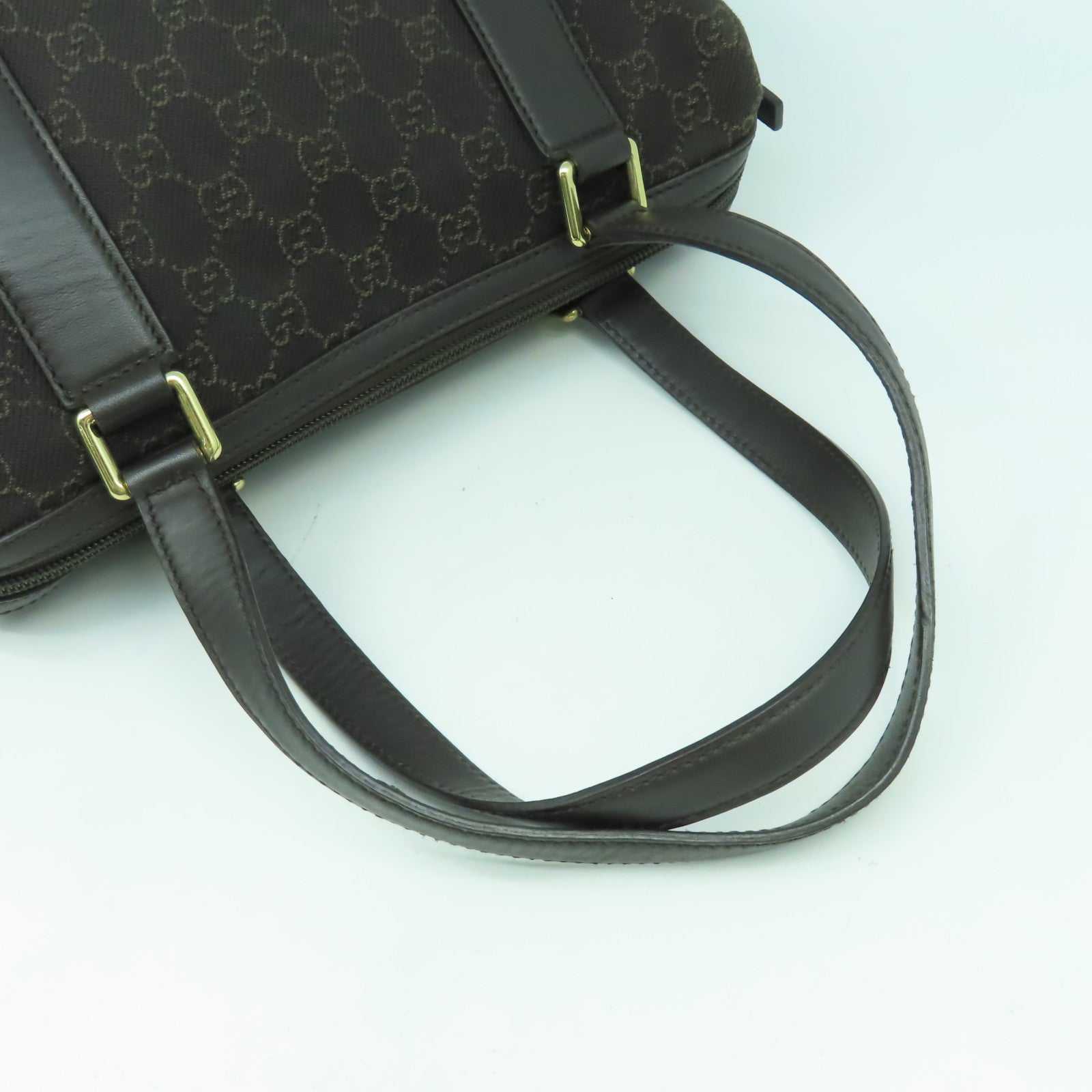 GUCCI 帆布/皮革Boston Bag金扣肩背袋啡色