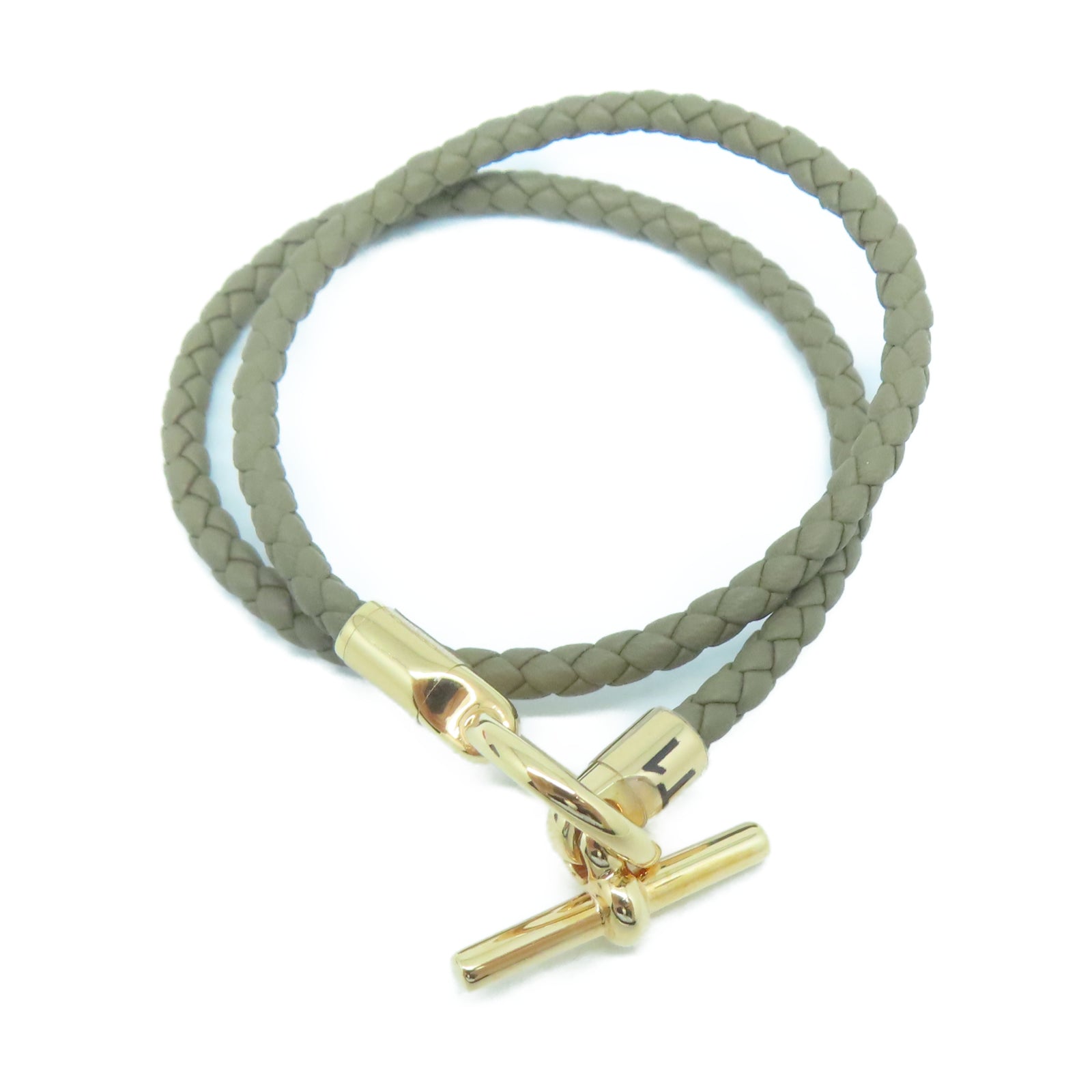 HERMES Swift皮革Glenan Double Tour Bracelet金扣手環大象灰色