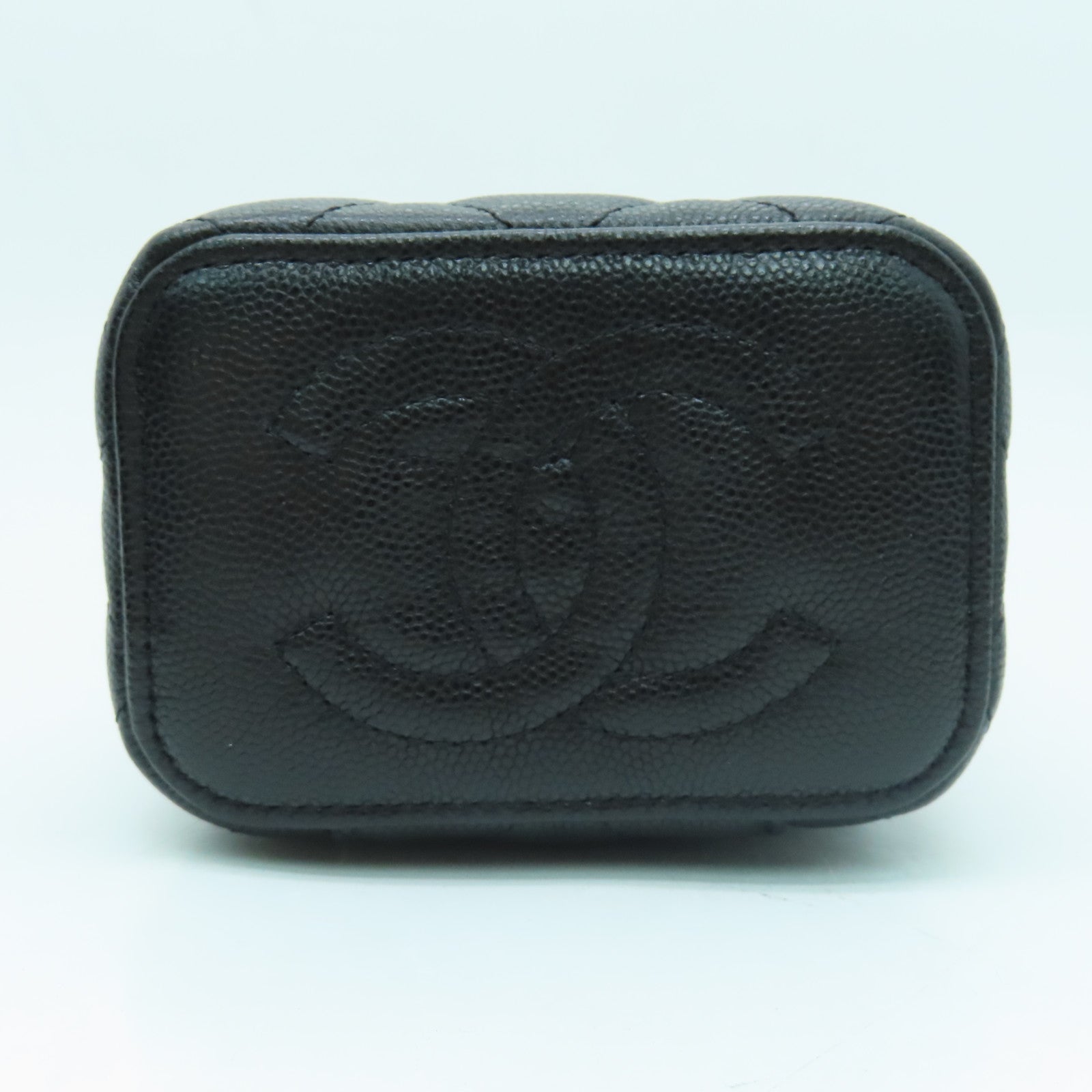 CHANEL 菱格Caviar皮革Small Vanity Case金扣链带肩背袋黑色