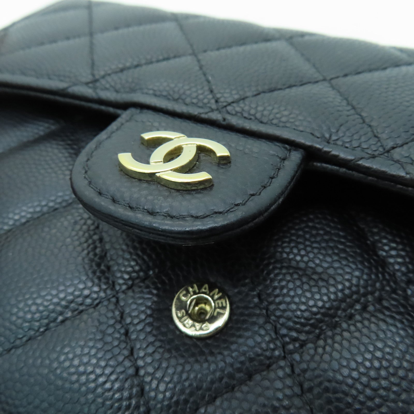 CHANEL 菱格Caviar皮革Wallet金扣錢包黑色