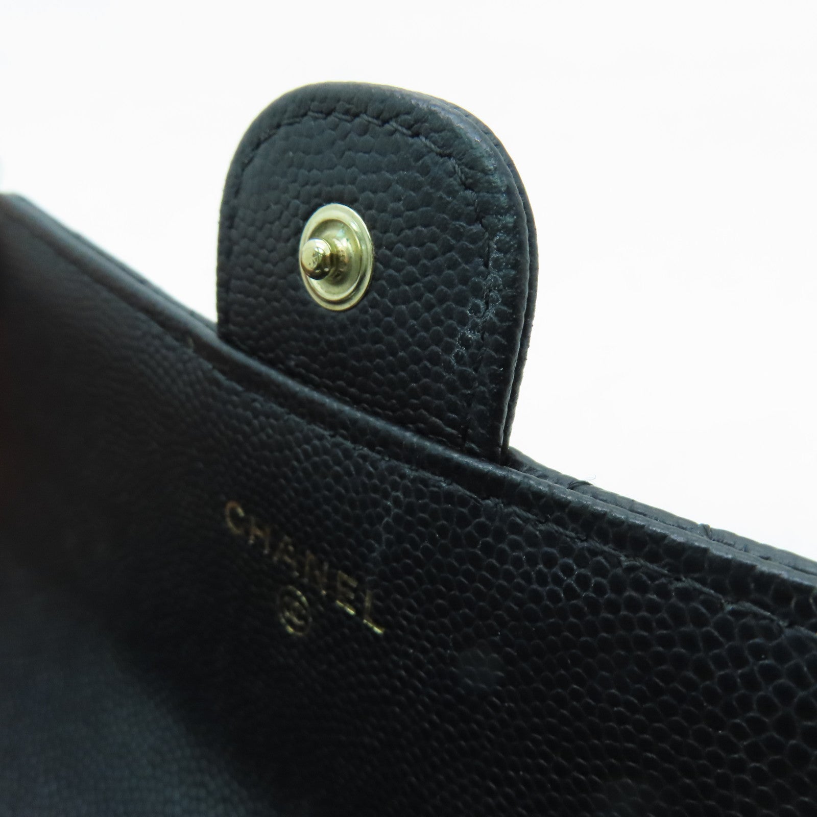CHANEL 菱格Caviar皮革Wallet金扣錢包黑色