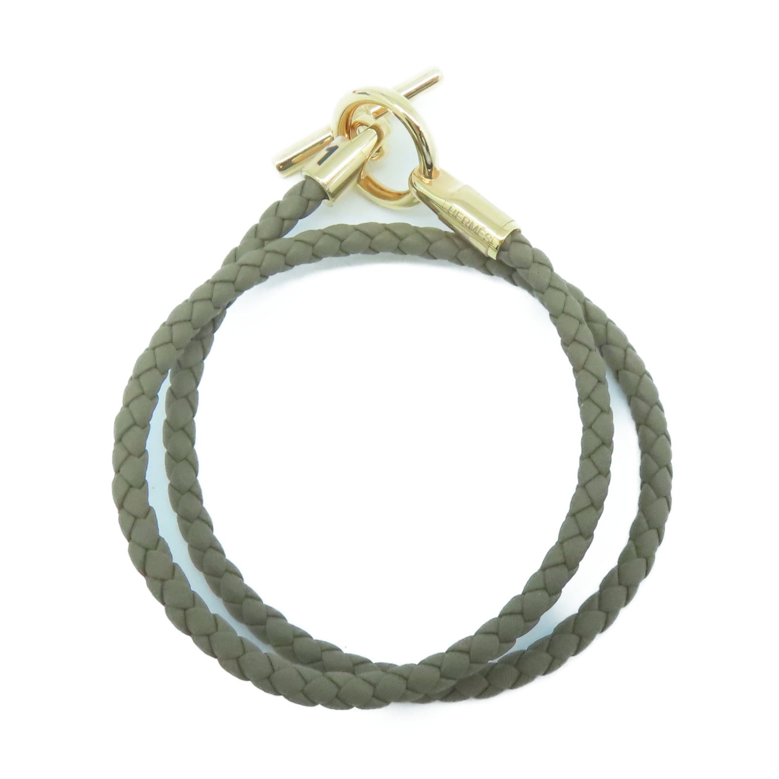 HERMES Swift皮革Glenan Double Tour Bracelet金扣手環大象灰色