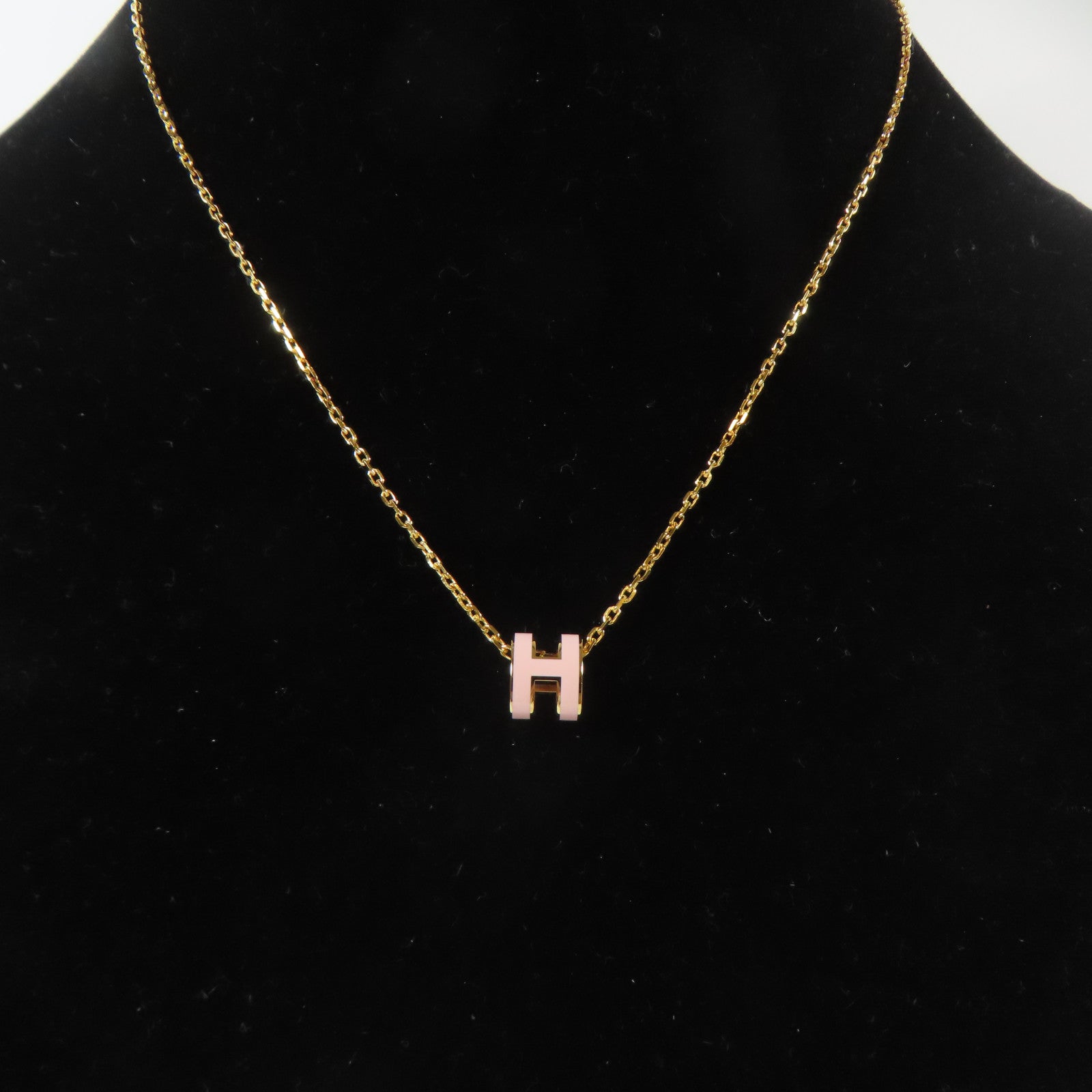 HERMES 金屬Pop H Necklace項鍊金色/粉紅色#40cm