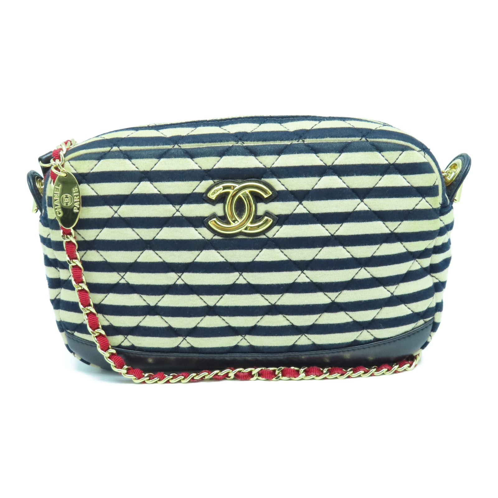 CHANEL 帆布Chain Shoulder Bag金扣链带肩背袋蓝色