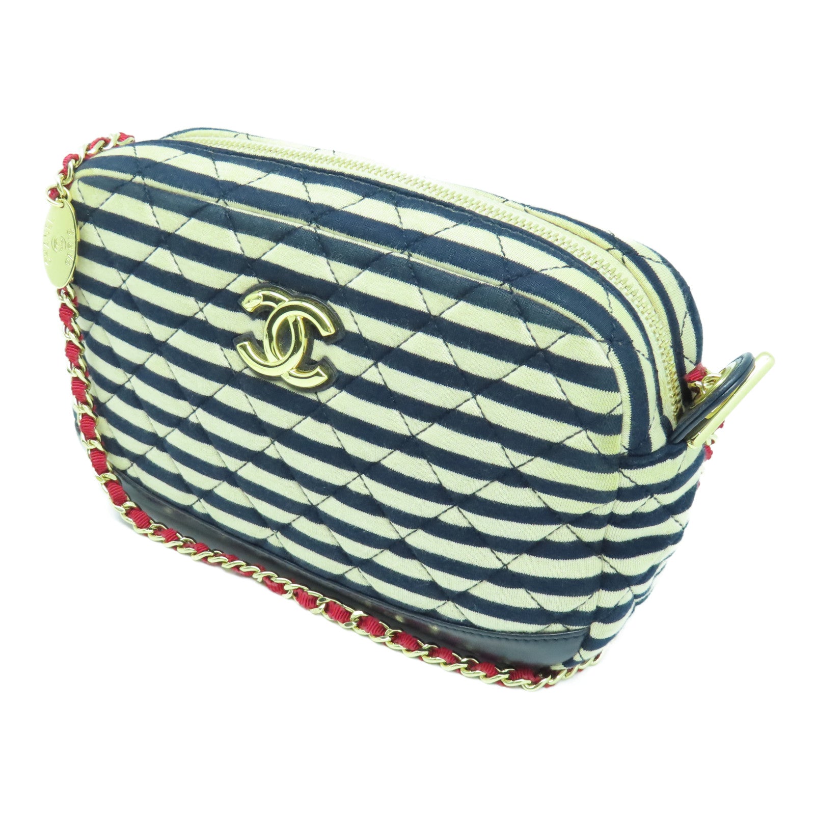 CHANEL 帆布Chain Shoulder Bag金扣链带肩背袋蓝色