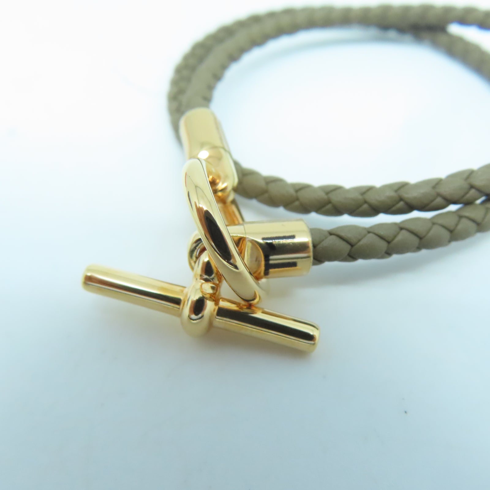 HERMES Swift皮革Glenan Double Tour Bracelet金扣手環大象灰色