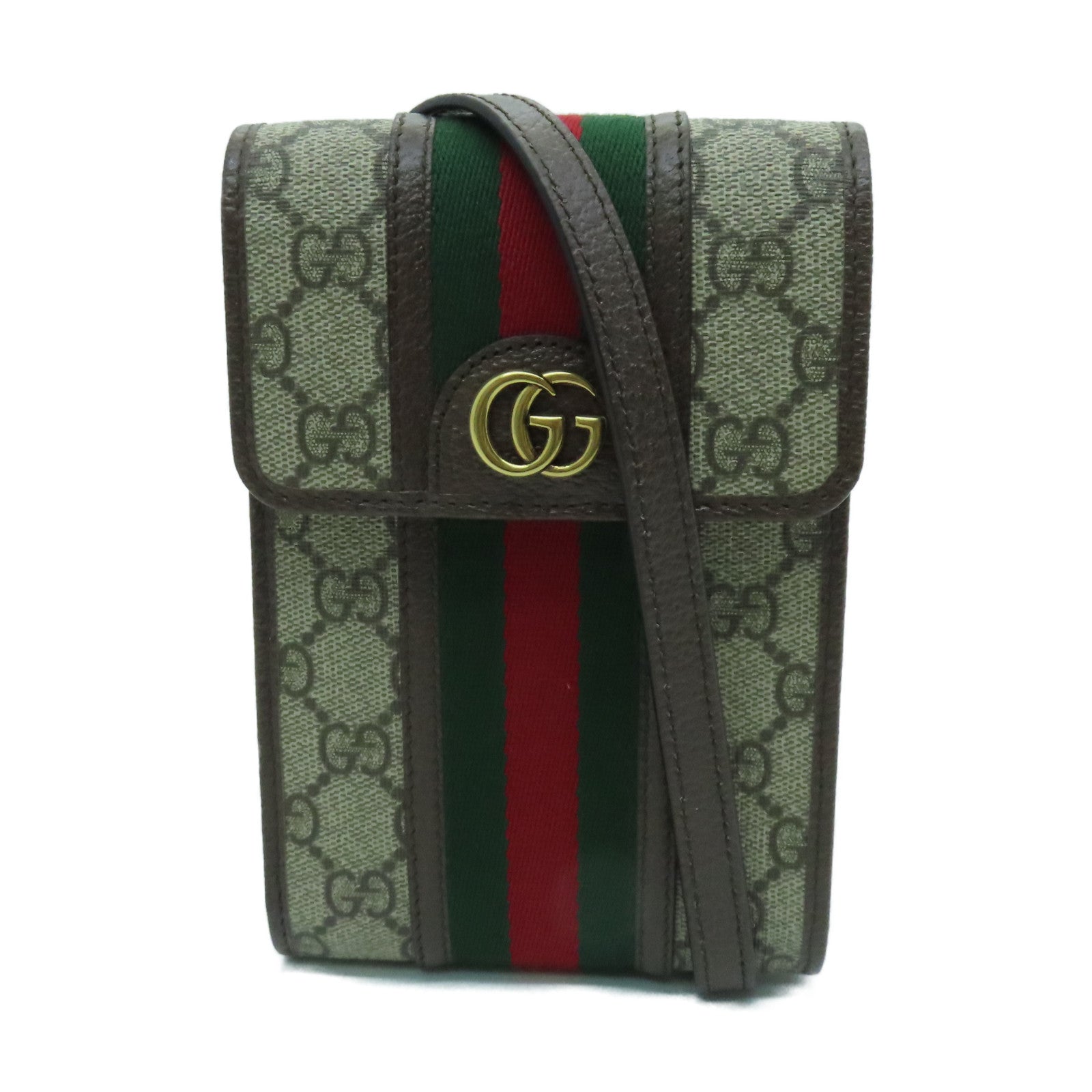 GUCCI 塗層帆布OPHIDIA金扣肩背袋米色/棕色