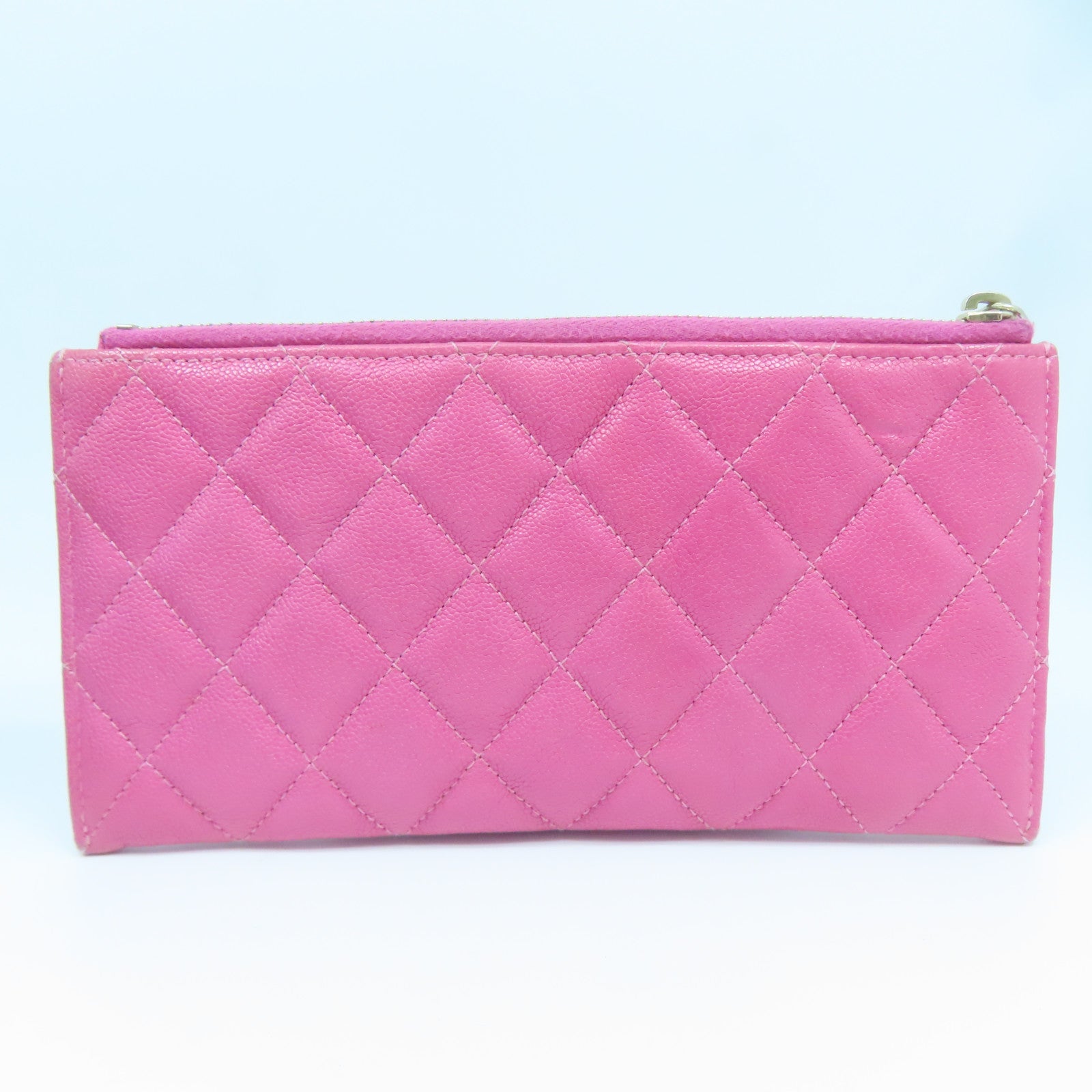 CHANEL 菱格Caviar皮革Pouch Wallet金扣長錢包粉紅色