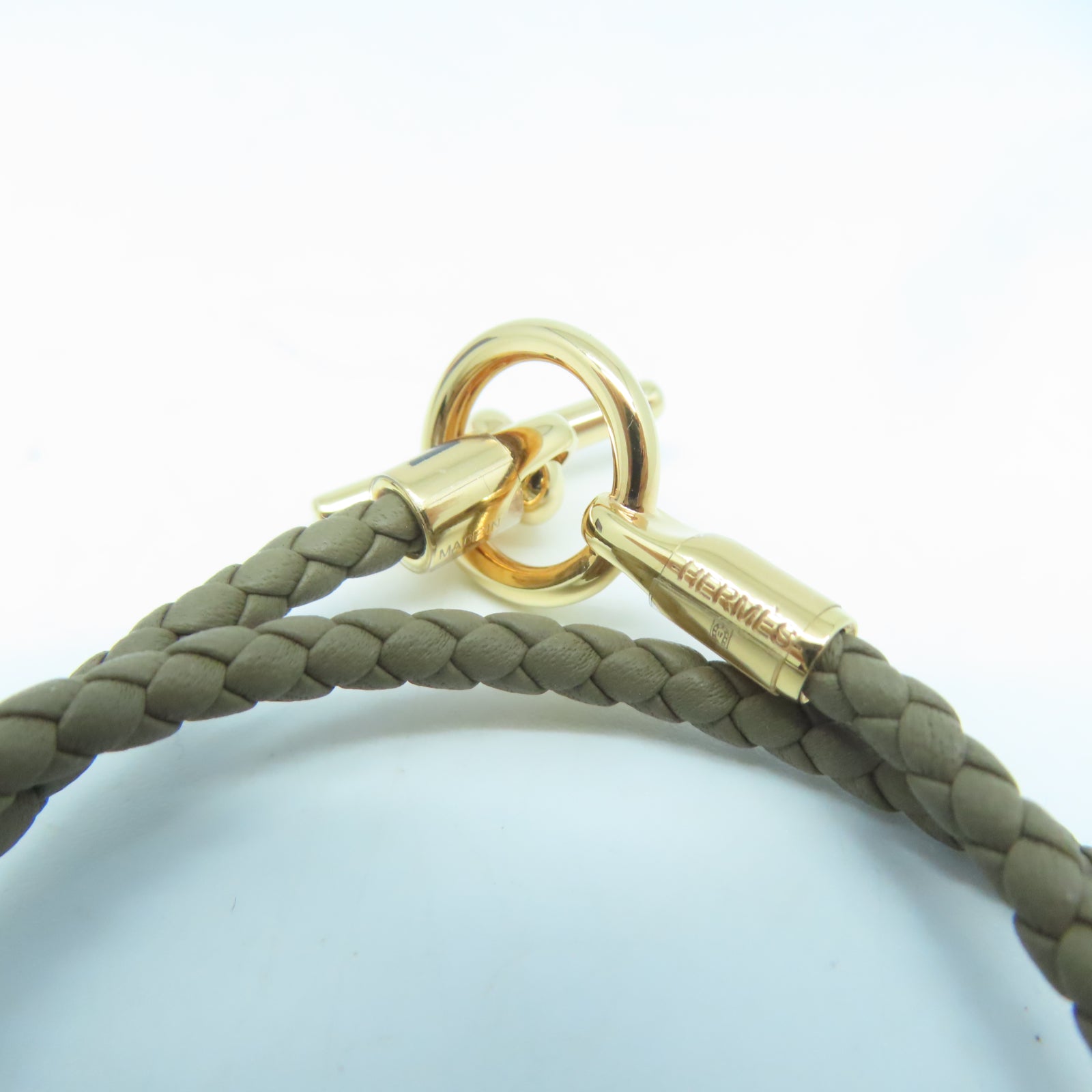 HERMES Swift皮革Glenan Double Tour Bracelet金扣手環大象灰色