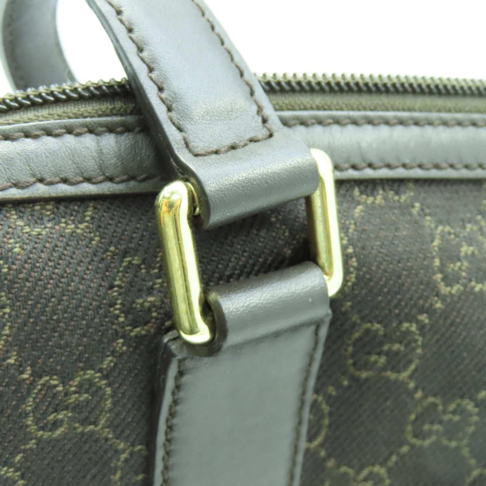 GUCCI 帆布/皮革Boston Bag金扣肩背袋啡色