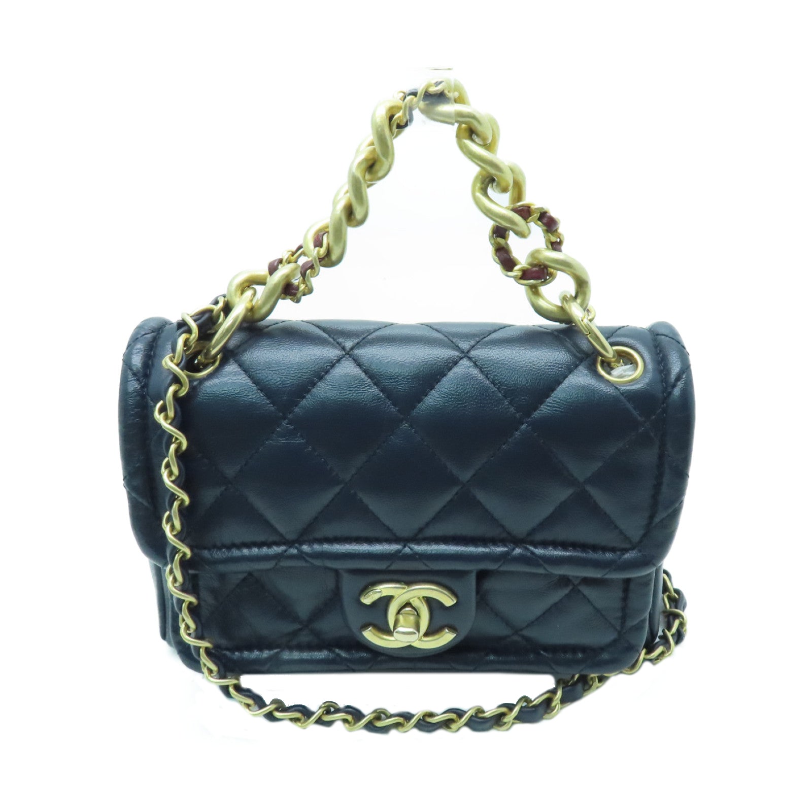 CHANEL rhombic sheepskin leather Chain Shoulder gold buckle shoulder bag dark blue