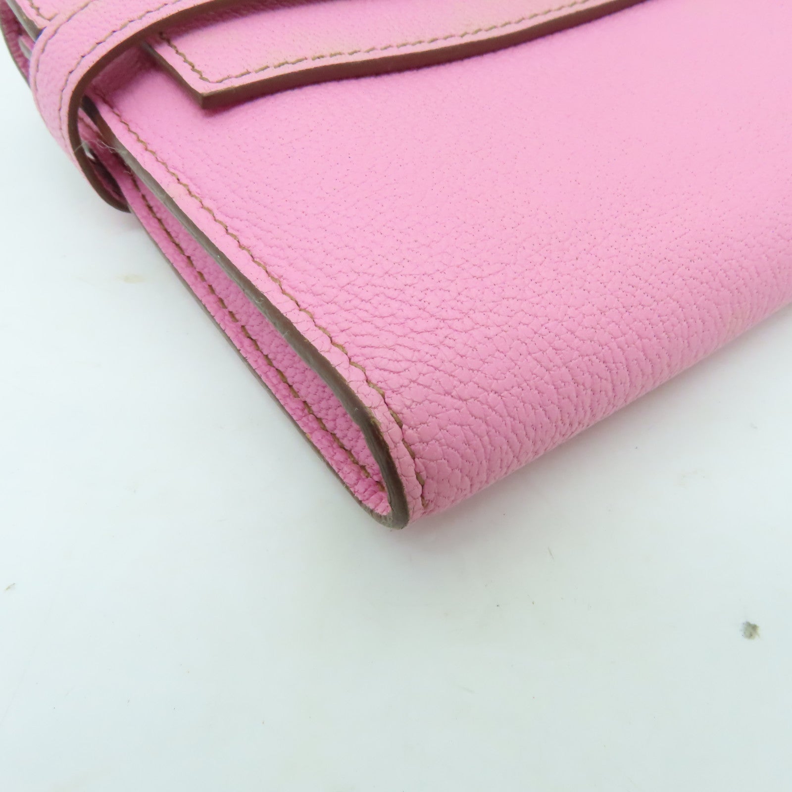 HERMES Chevre皮革Kelly Classic銀扣長錢包粉紅色