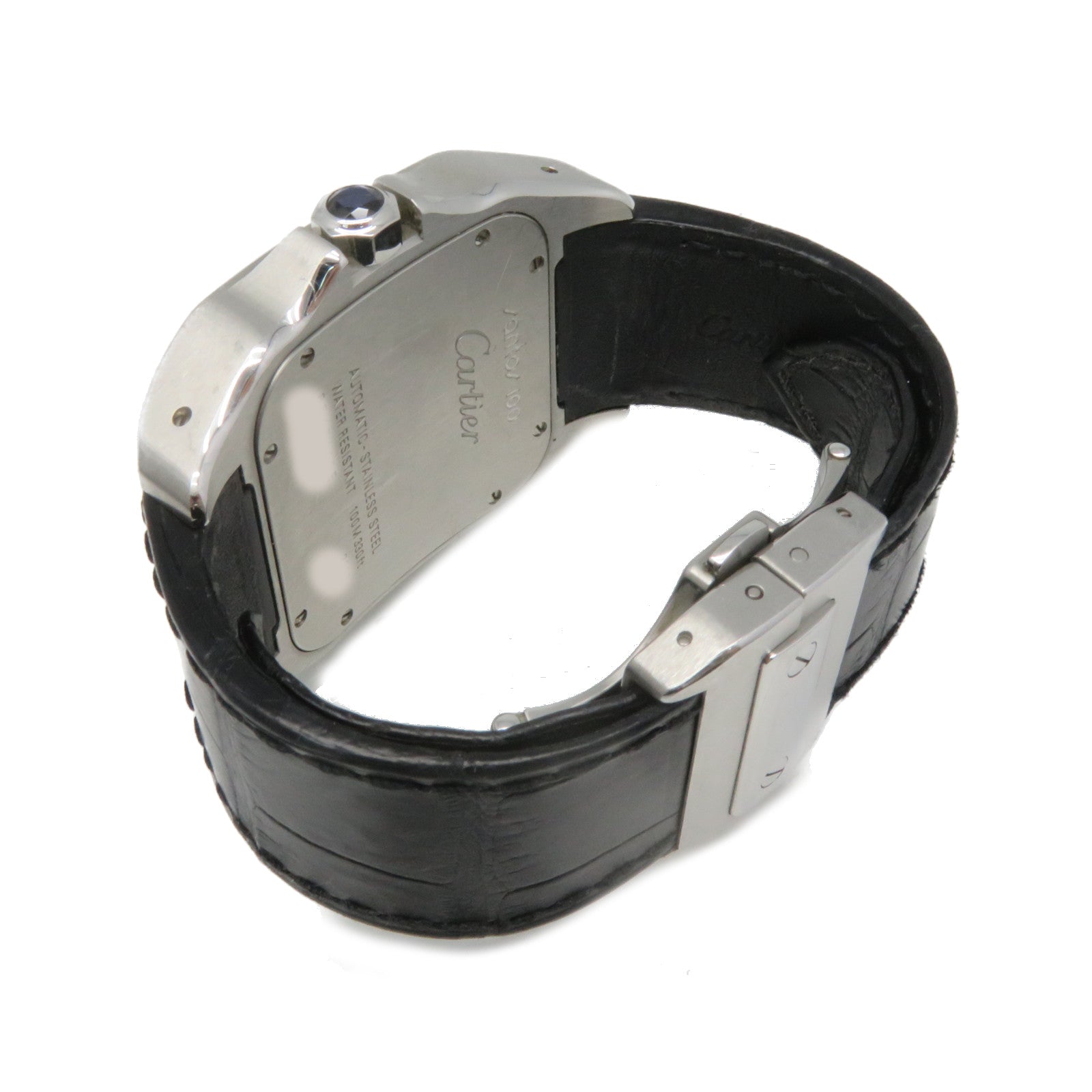 CARTIER Santos 100 Watch不锈钢/皮革自动机芯手表米白色/黑色