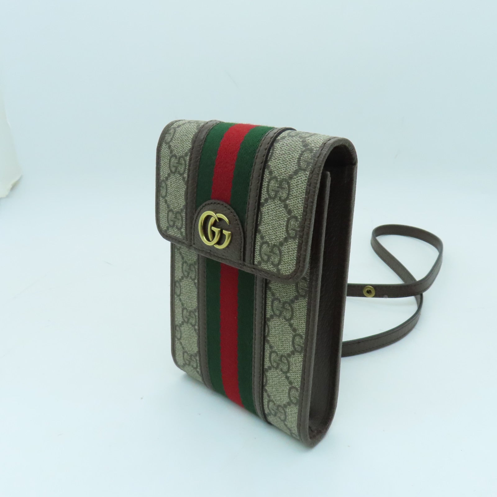 GUCCI 塗層帆布OPHIDIA金扣肩背袋米色/棕色