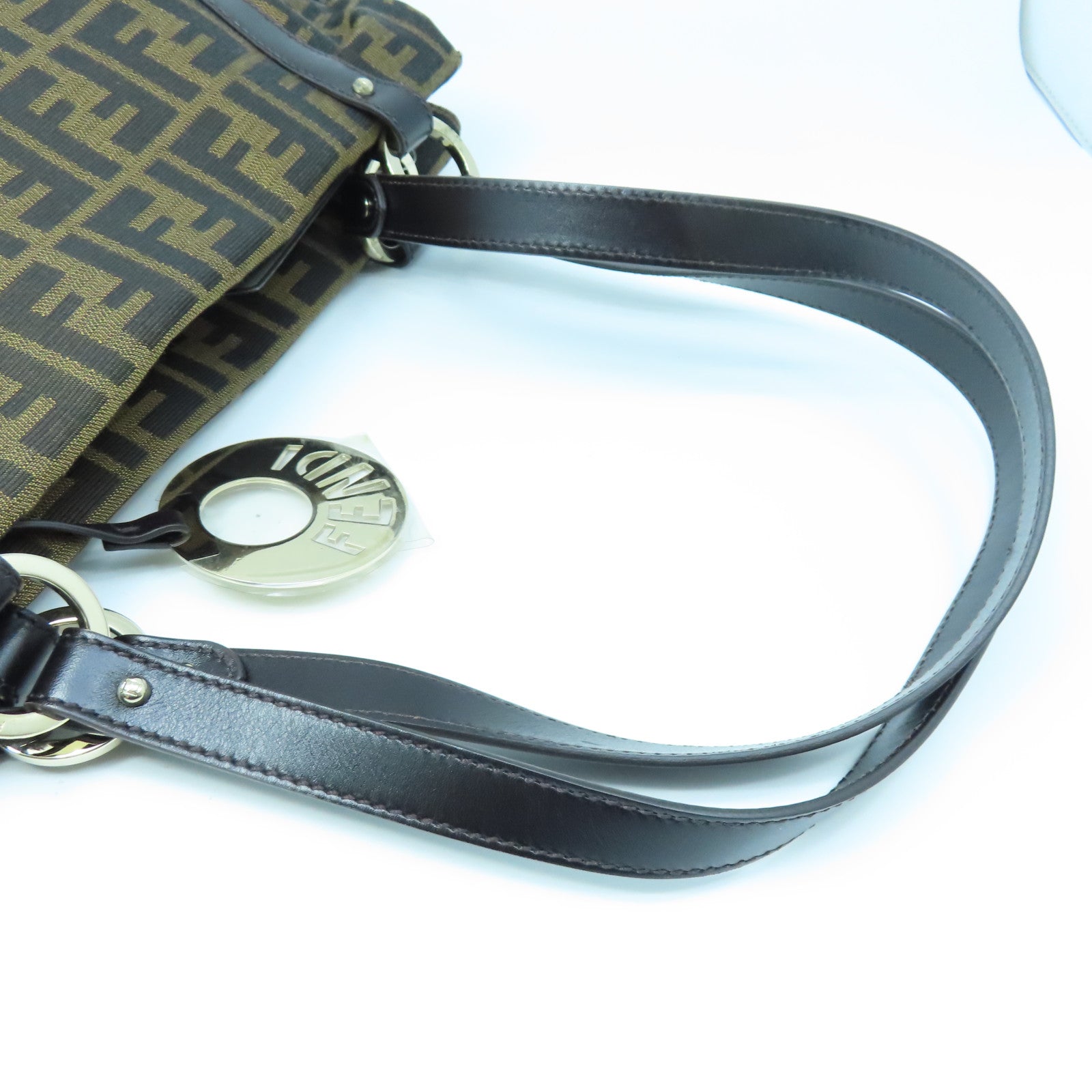 FENDI 帆布Shoulder Bag金扣肩背袋棕色/黑色