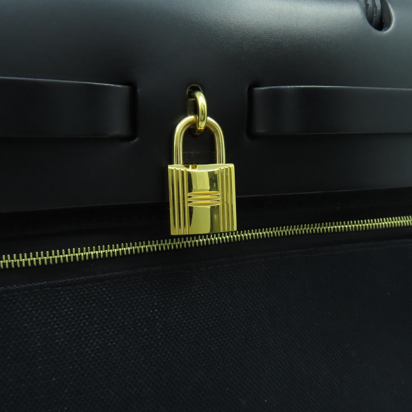 HERMES 帆布Herbag PM金扣手挽肩背兩用袋黑色