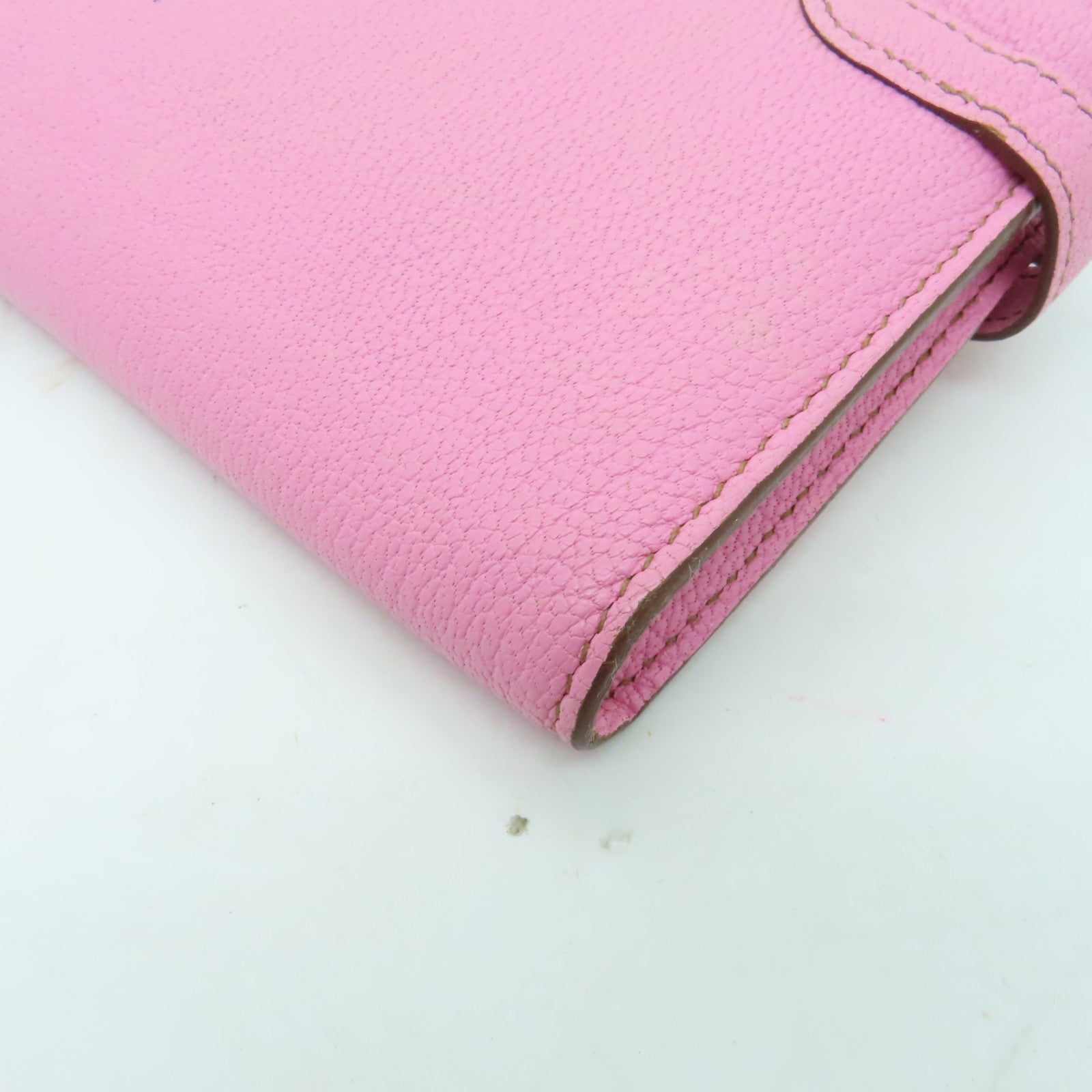 HERMES Chevre皮革Kelly Classic銀扣長錢包粉紅色
