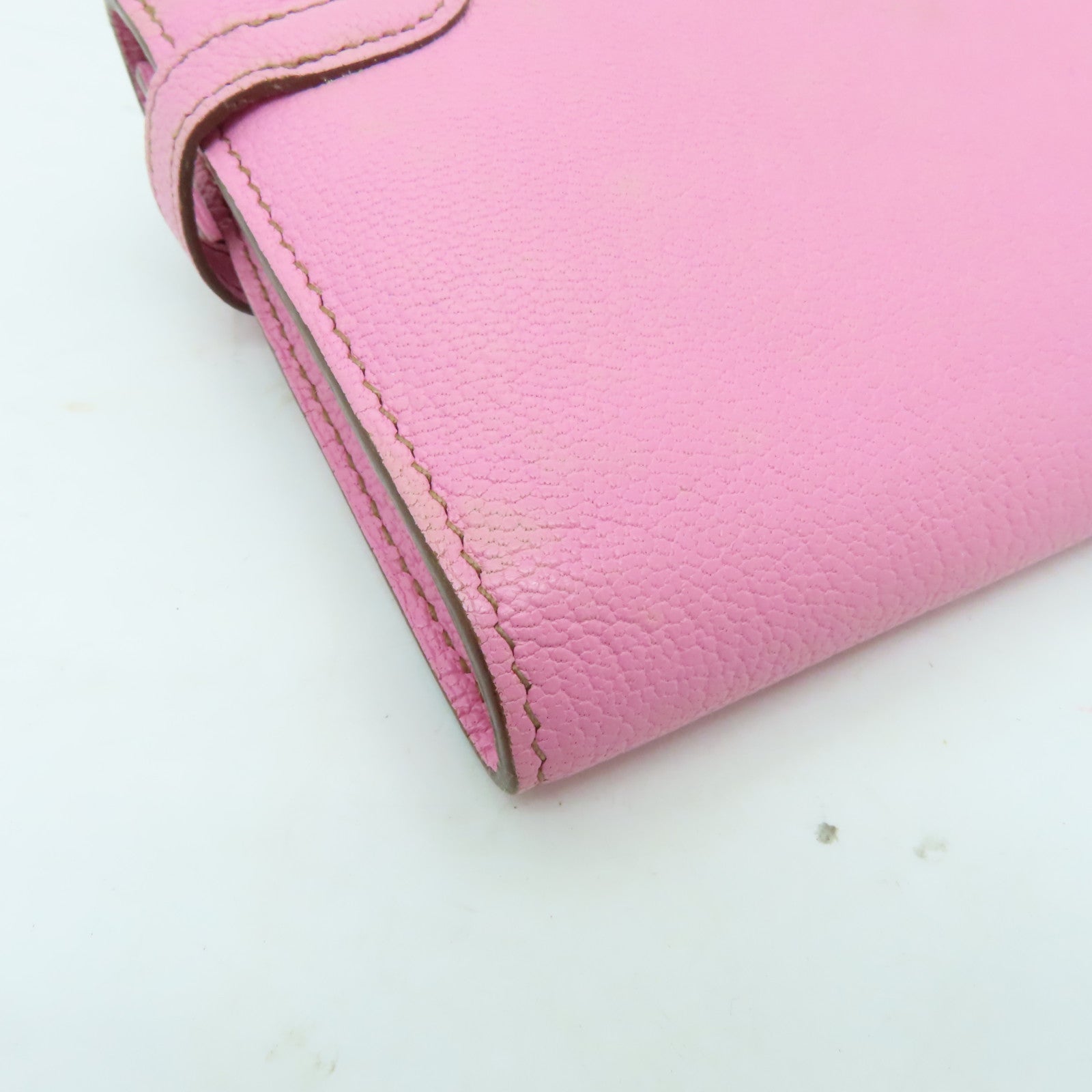 HERMES Chevre皮革Kelly Classic銀扣長錢包粉紅色