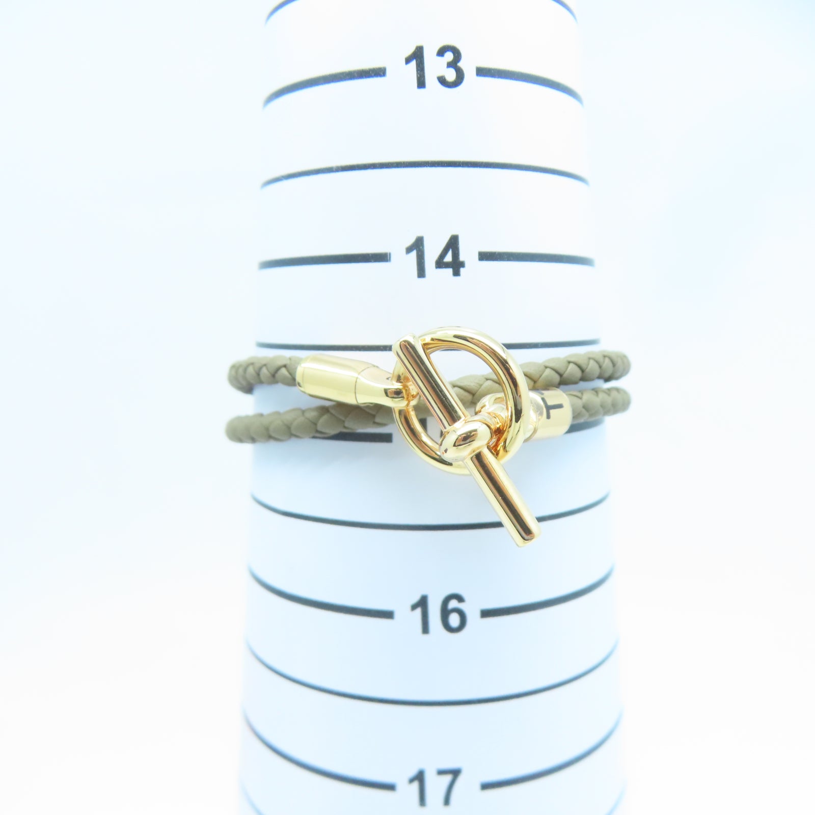 HERMES Swift皮革Glenan Double Tour Bracelet金扣手環大象灰色