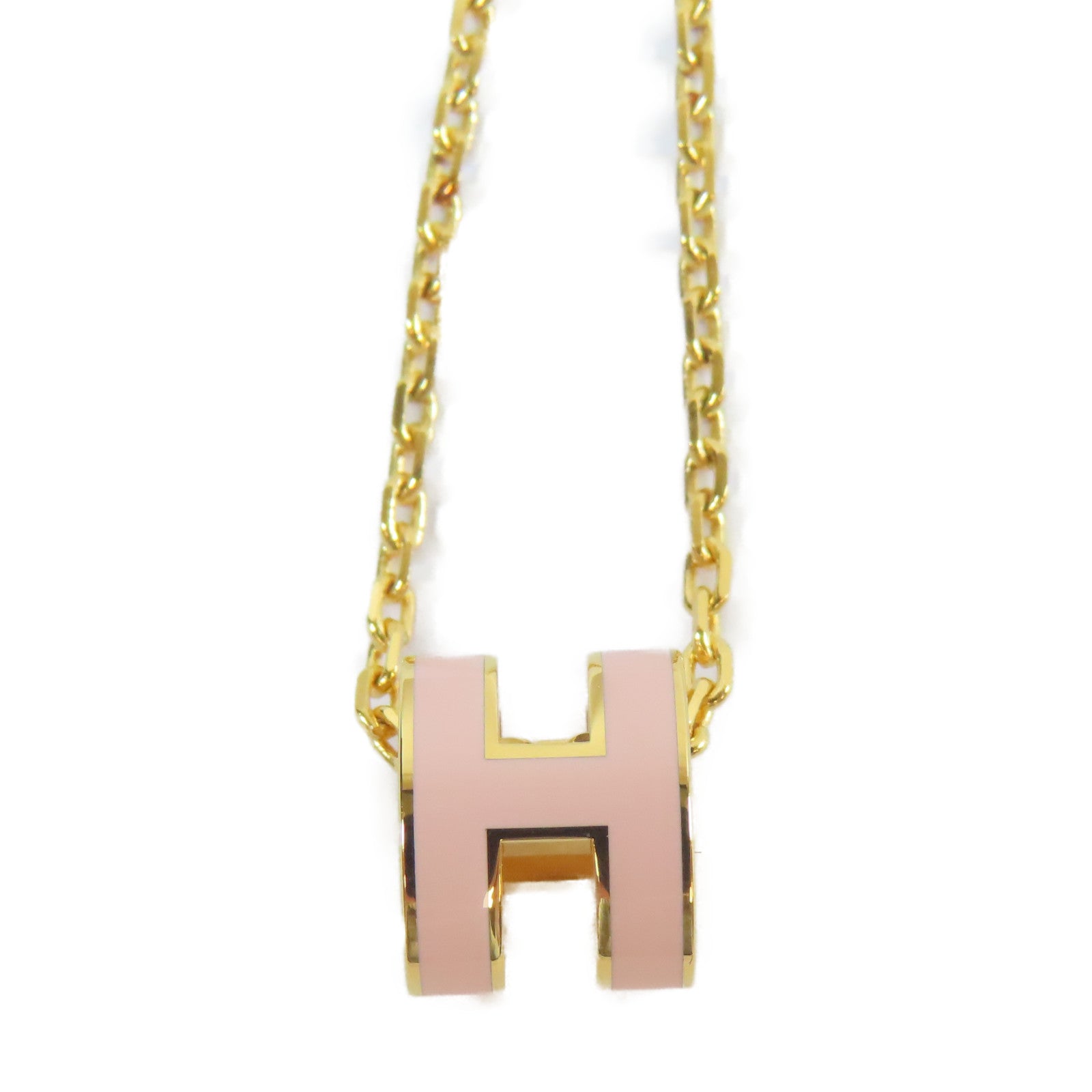HERMES 金屬Pop H Necklace項鍊金色/粉紅色#40cm