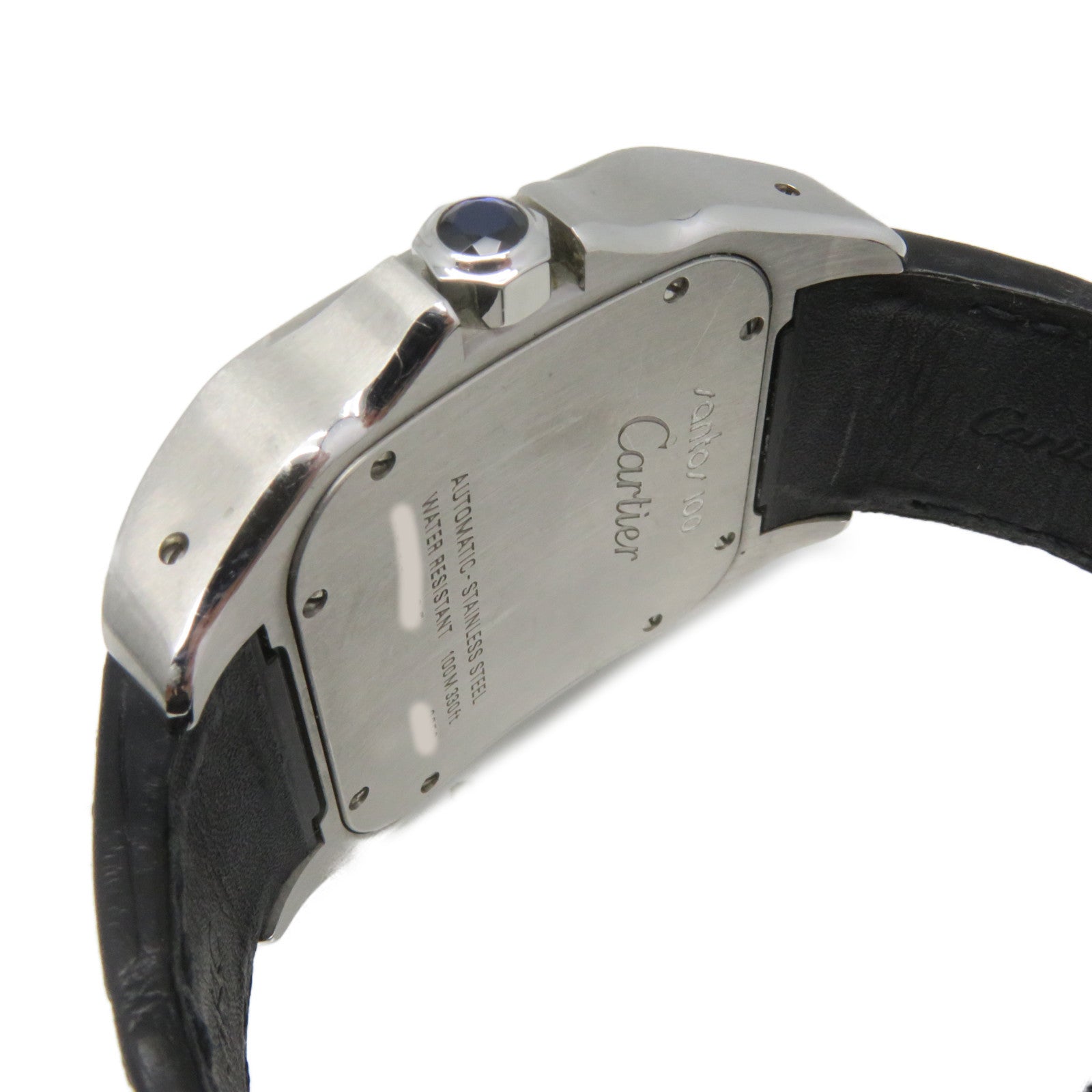 CARTIER Santos 100 Watch不锈钢/皮革自动机芯手表米白色/黑色