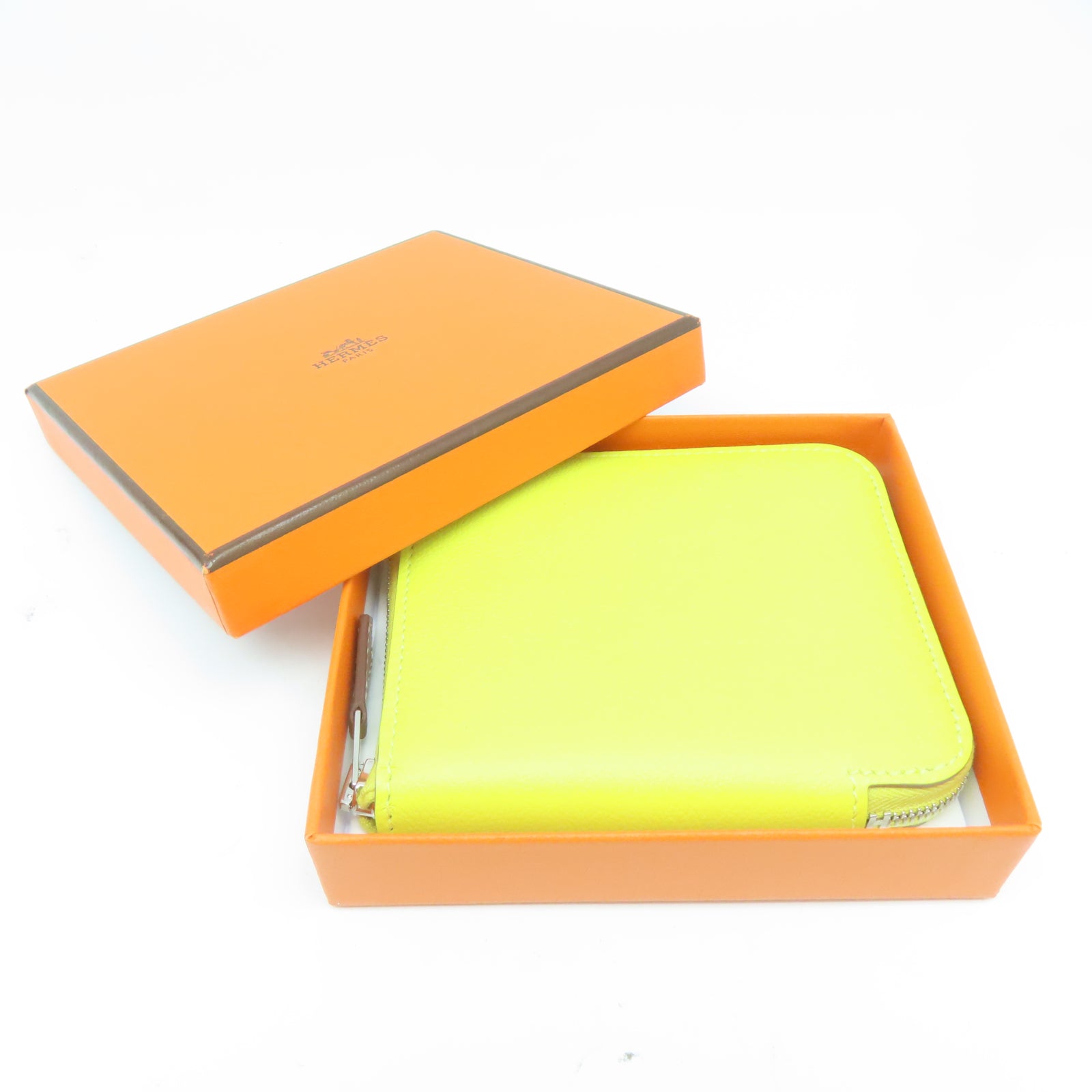 HERMES Chevre皮革Silk In Compact Wallet銀扣錢包黃色