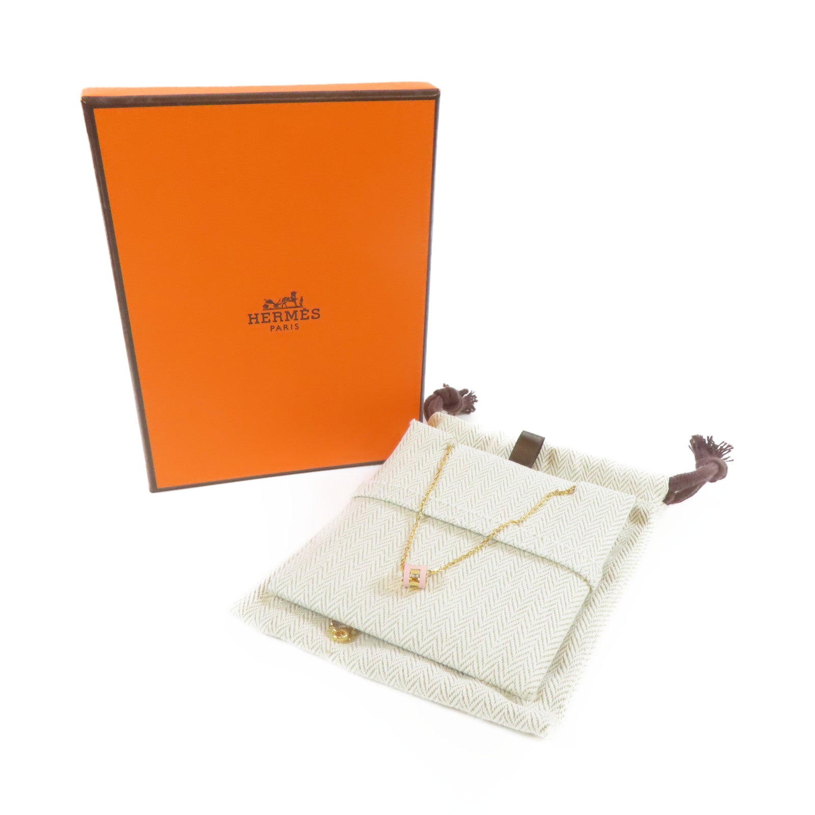 HERMES 金屬Pop H Necklace項鍊金色/粉紅色#40cm
