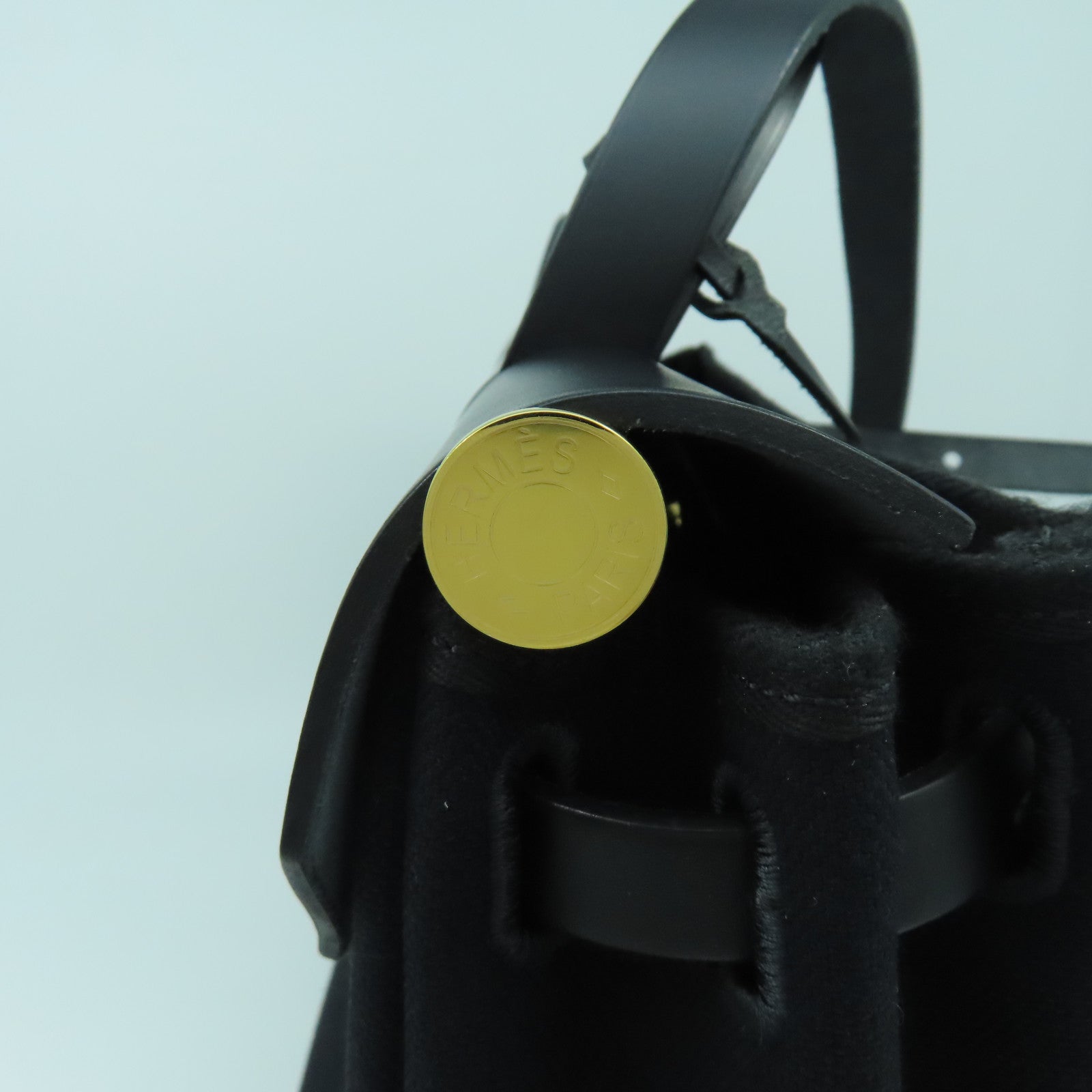 HERMES 帆布Herbag PM金扣手挽肩背兩用袋黑色