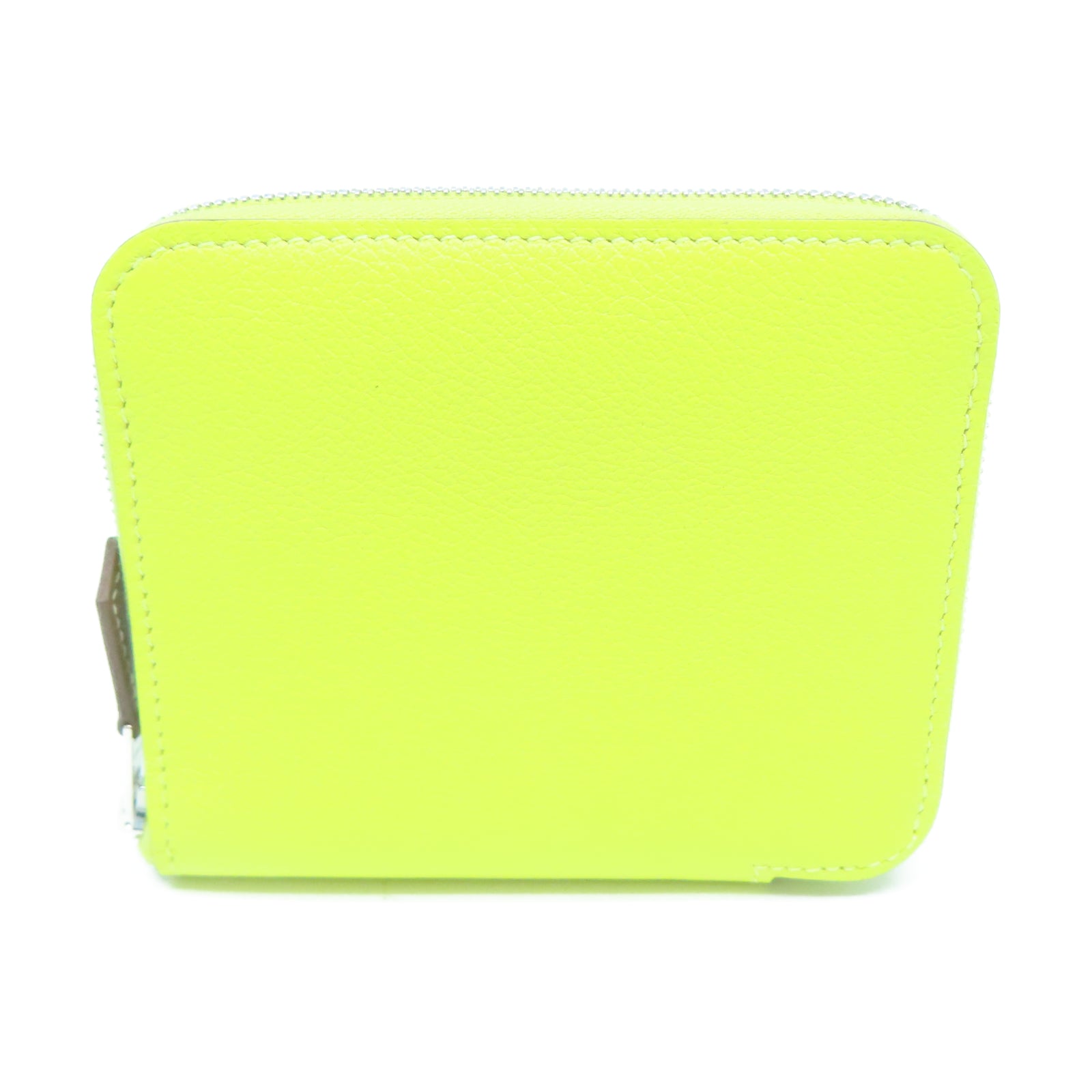 HERMES Chevre皮革Silk In Compact Wallet銀扣錢包黃色