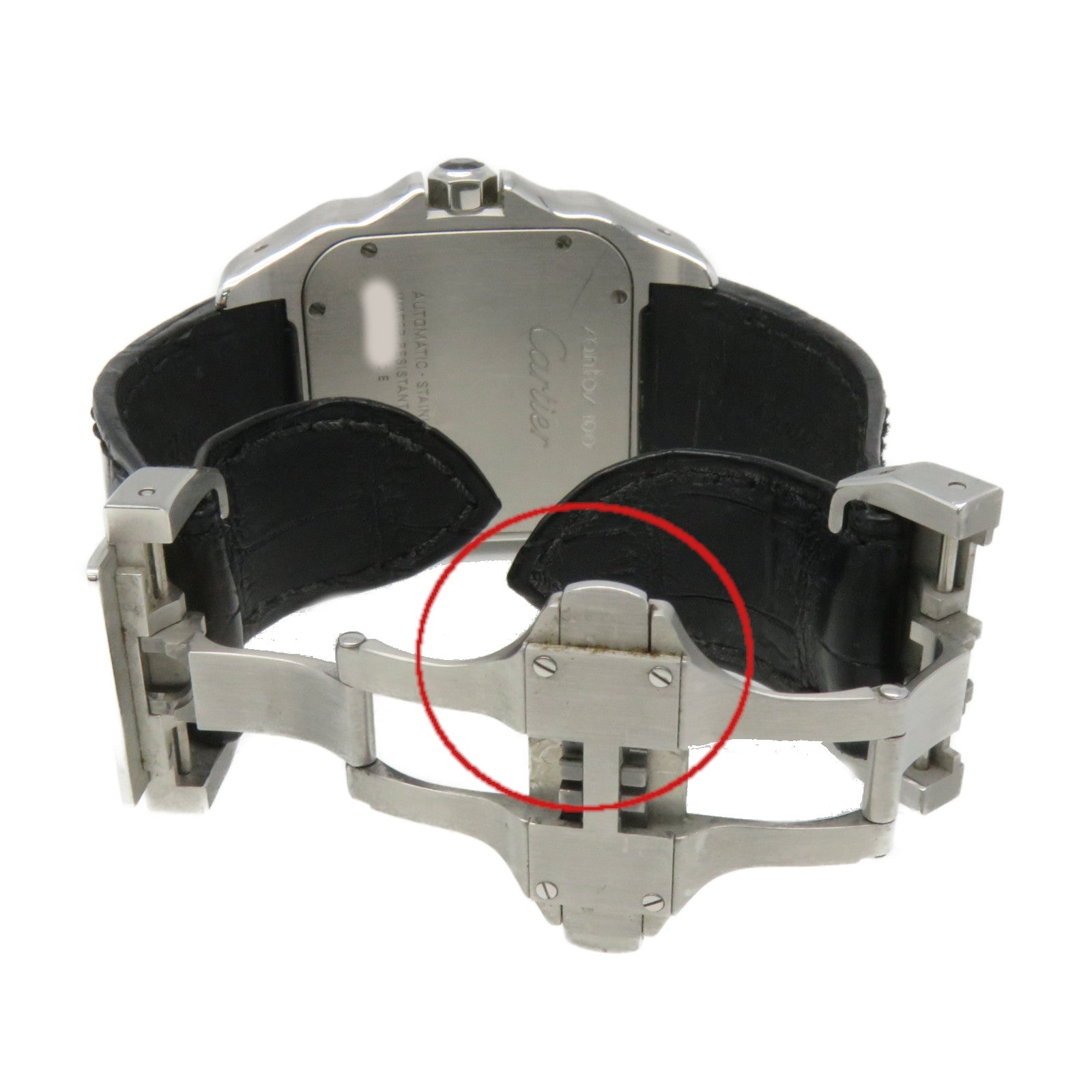CARTIER Santos 100 Watch不锈钢/皮革自动机芯手表米白色/黑色