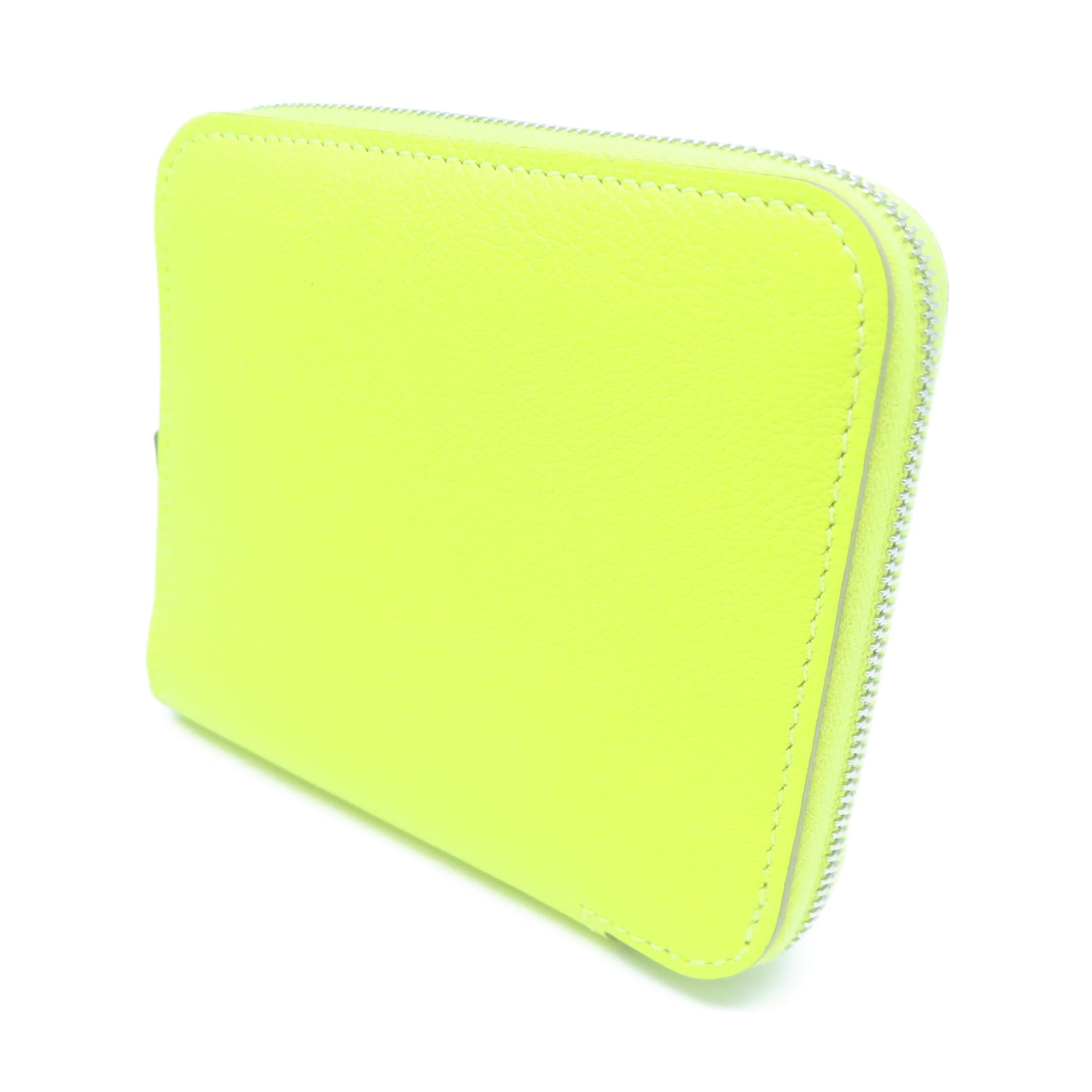 HERMES Chevre皮革Silk In Compact Wallet銀扣錢包黃色