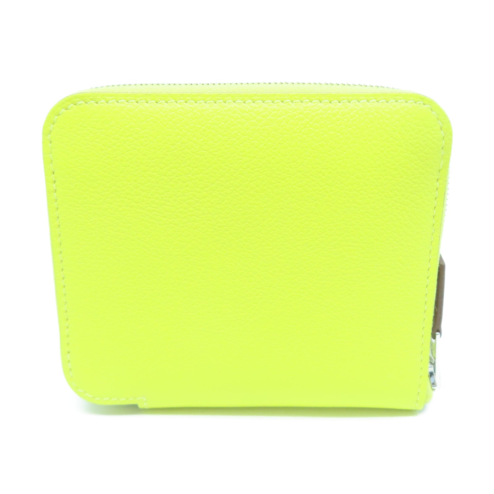 HERMES Chevre皮革Silk In Compact Wallet銀扣錢包黃色