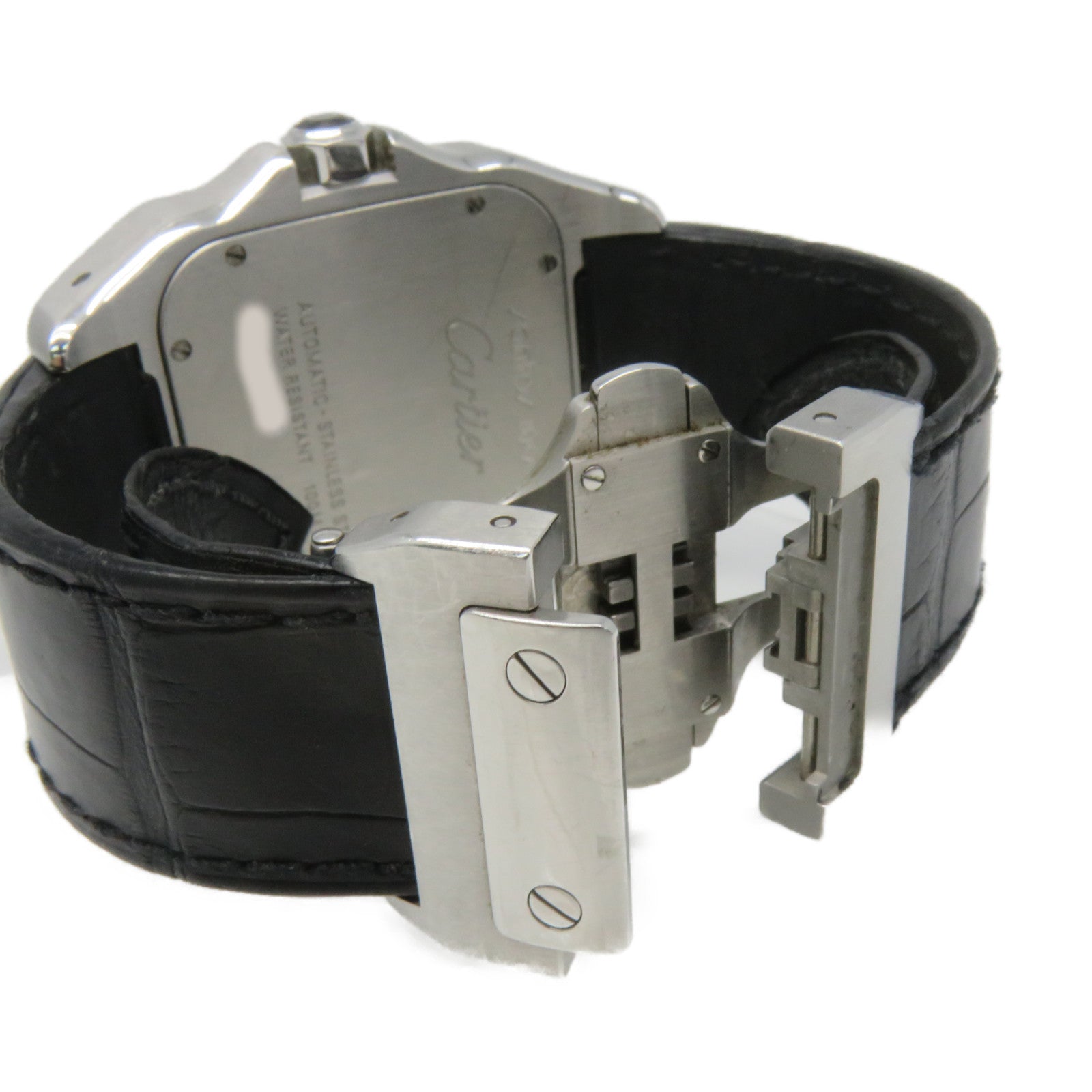 CARTIER Santos 100 Watch不锈钢/皮革自动机芯手表米白色/黑色