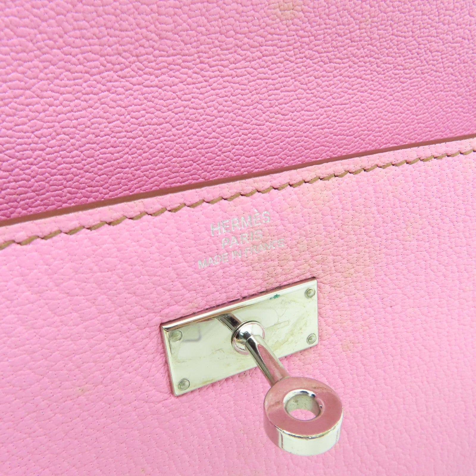 HERMES Chevre皮革Kelly Classic銀扣長錢包粉紅色