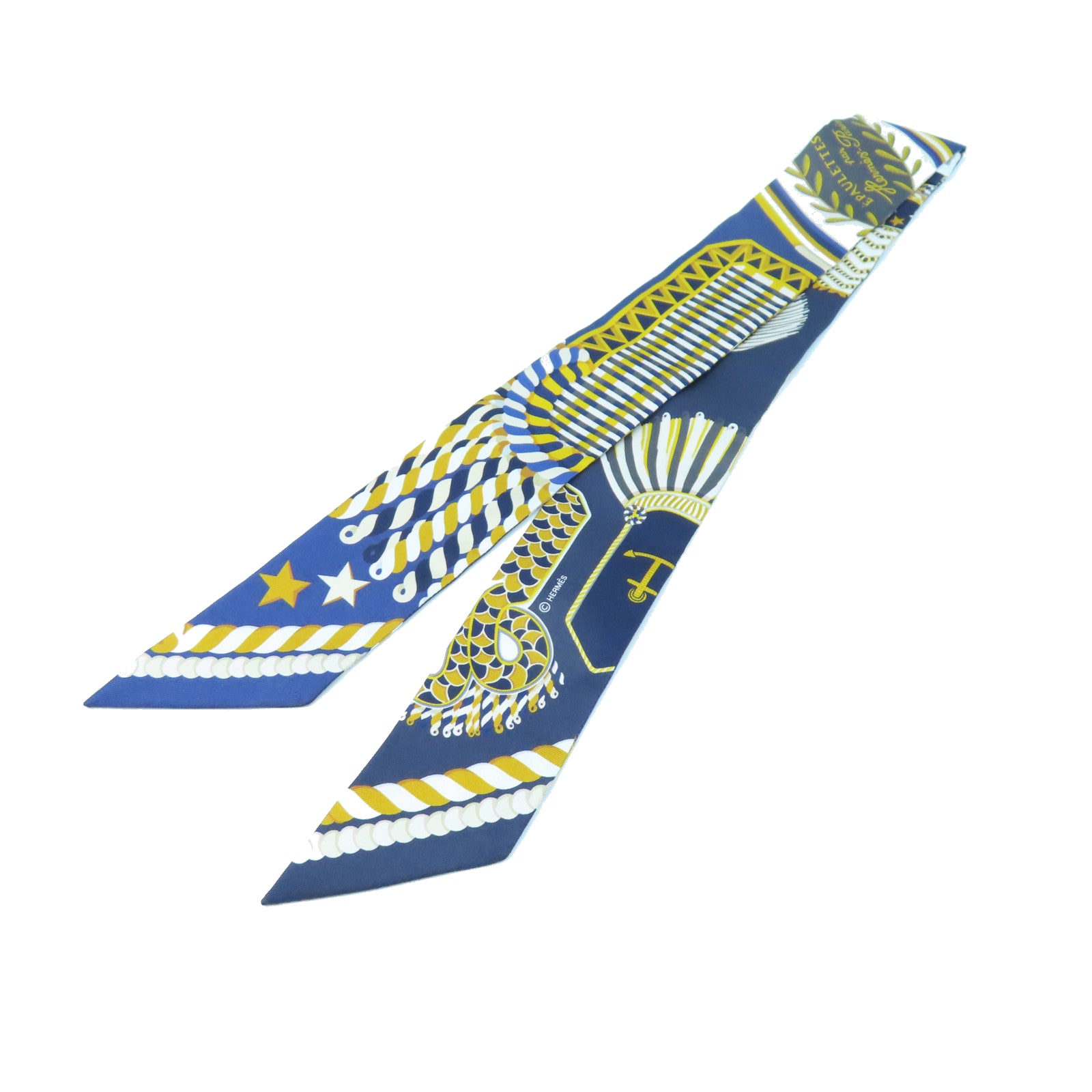 HERMES 絲質Twilly絲巾海軍藍色/黃色