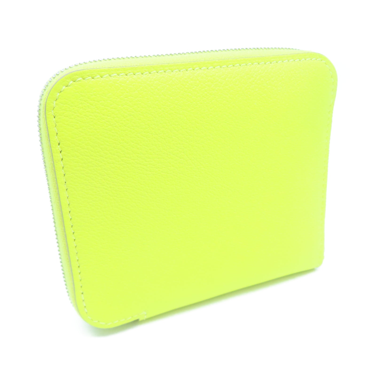 HERMES Chevre皮革Silk In Compact Wallet銀扣錢包黃色