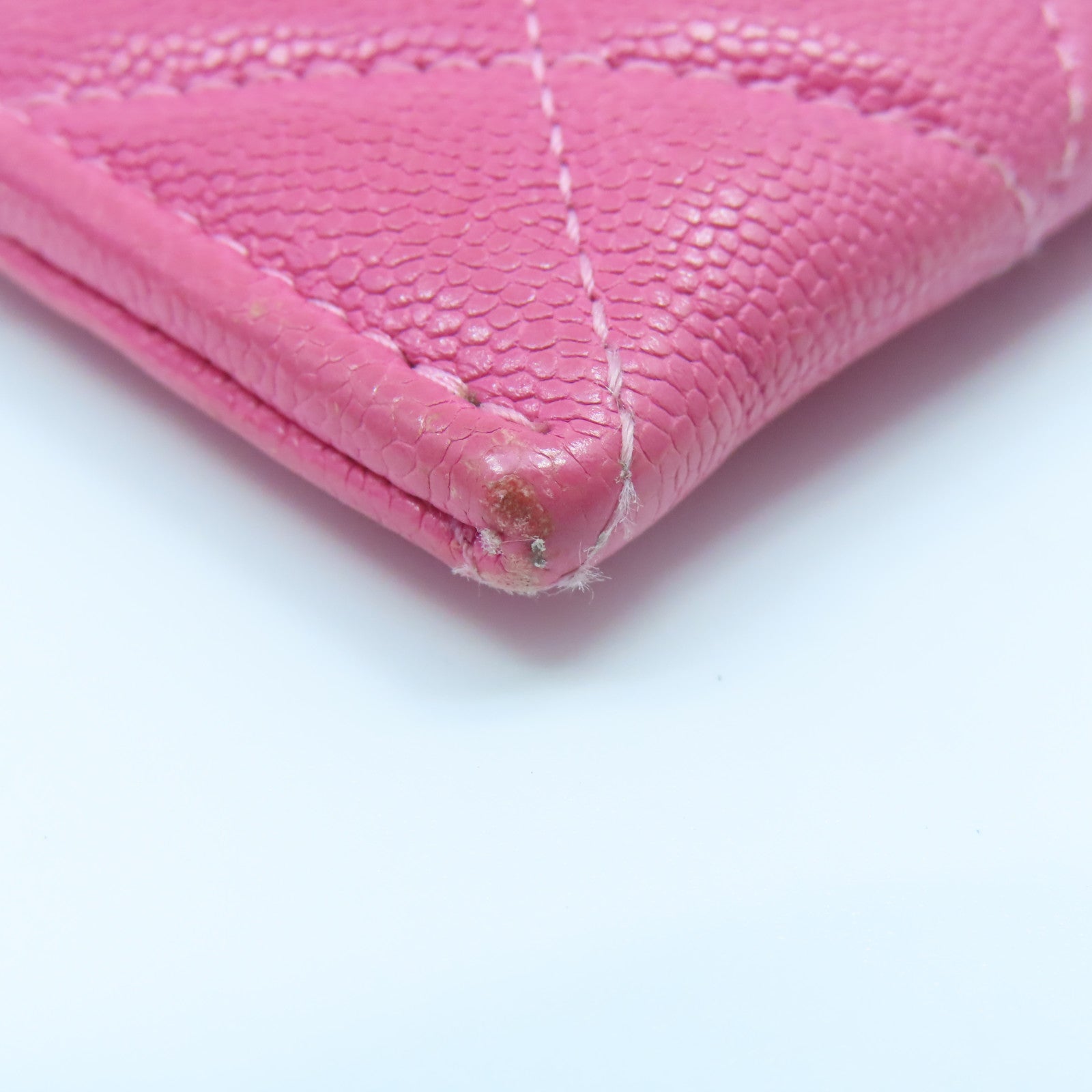CHANEL 菱格Caviar皮革Pouch Wallet金扣長錢包粉紅色
