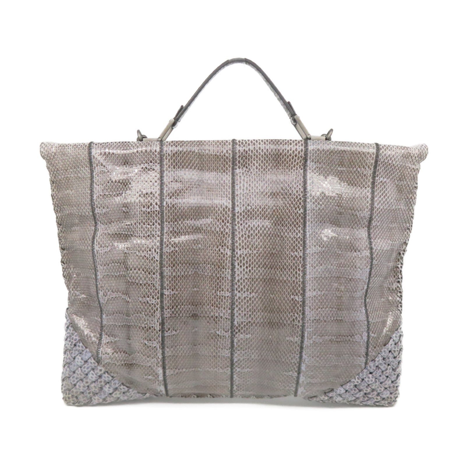 BOTTEGA VENETA 蛇皮皮革2Way Shoulder Bag手挽肩背兩用袋藍灰色