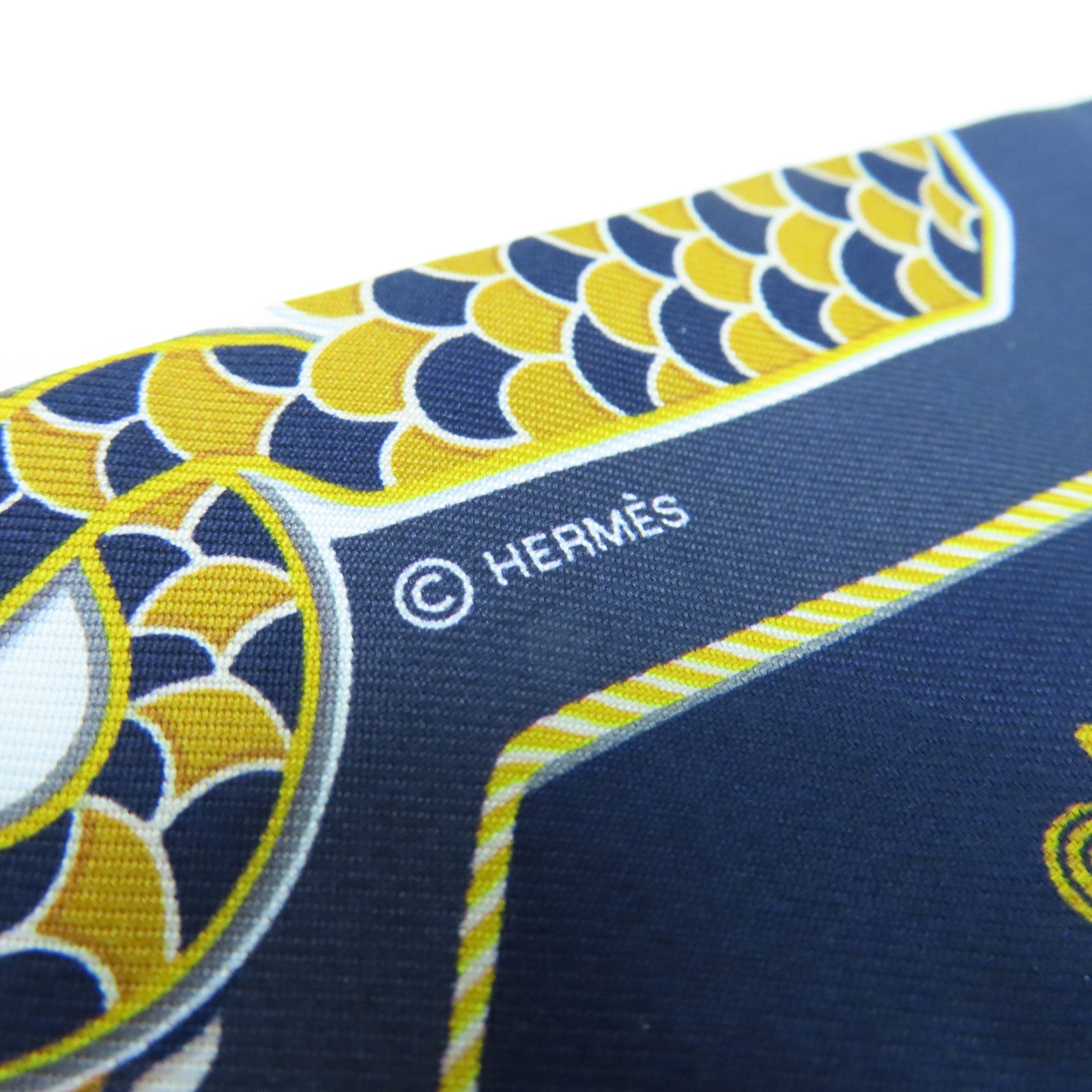 HERMES 絲質Twilly絲巾海軍藍色/黃色
