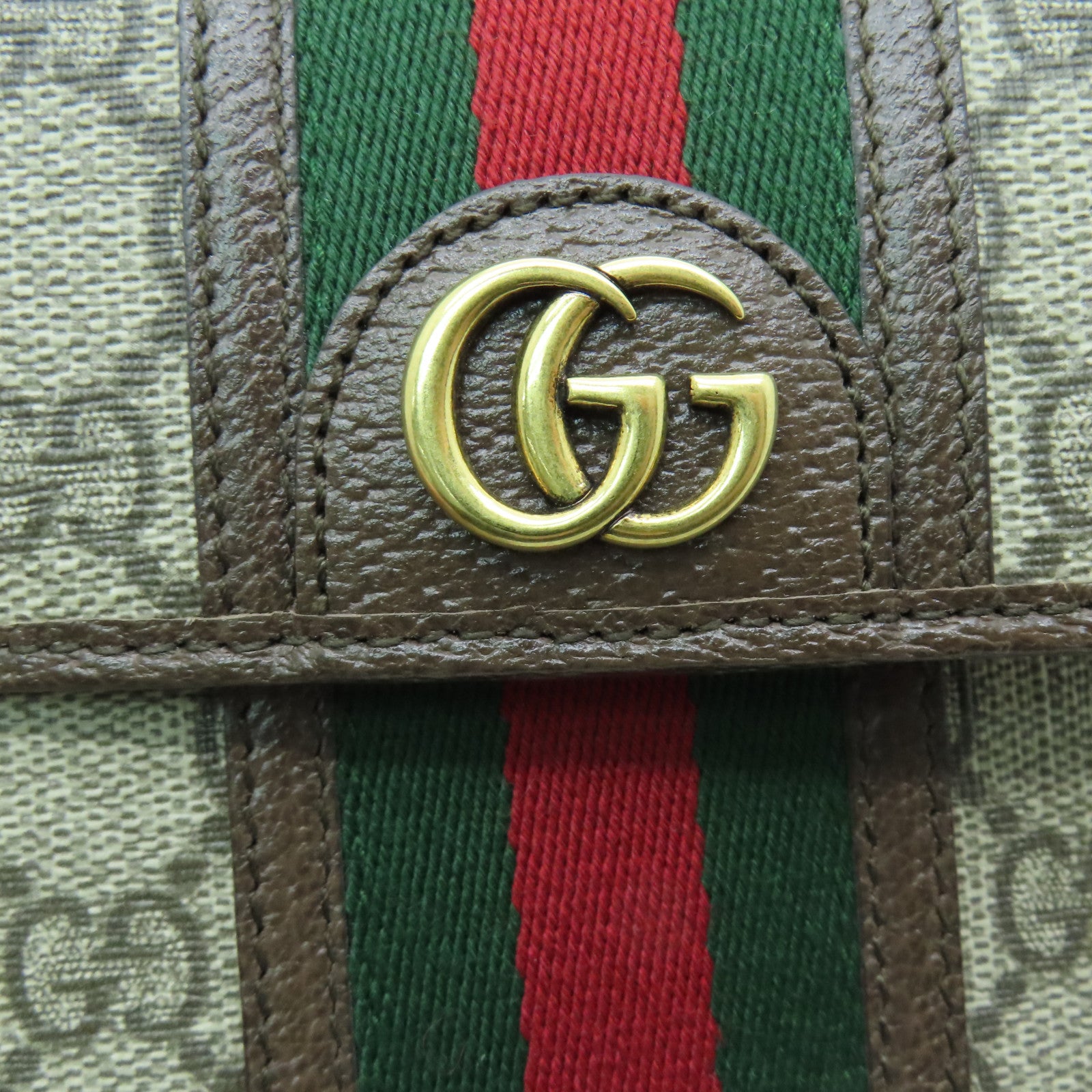GUCCI 塗層帆布OPHIDIA金扣肩背袋米色/棕色