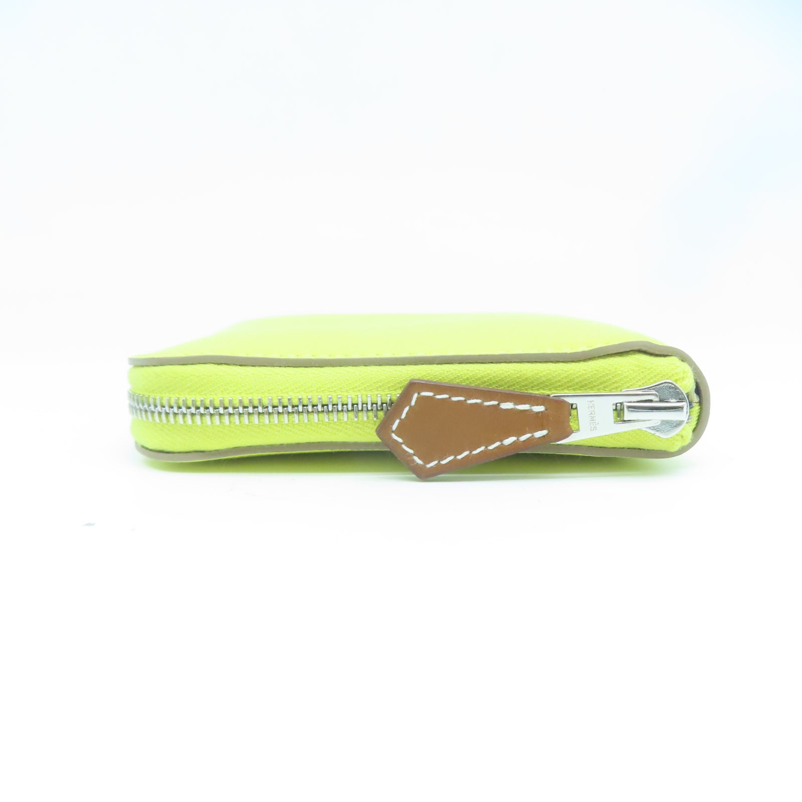 HERMES Chevre皮革Silk In Compact Wallet銀扣錢包黃色
